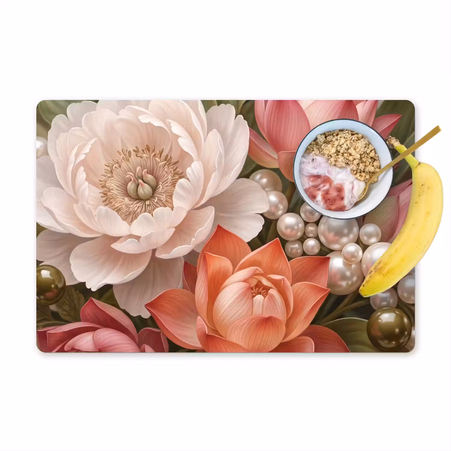Bloemen - Parels - Elegant - Roze - Wit Placemat vinyl groot -zzzproduct_Kitchenyeah-website
