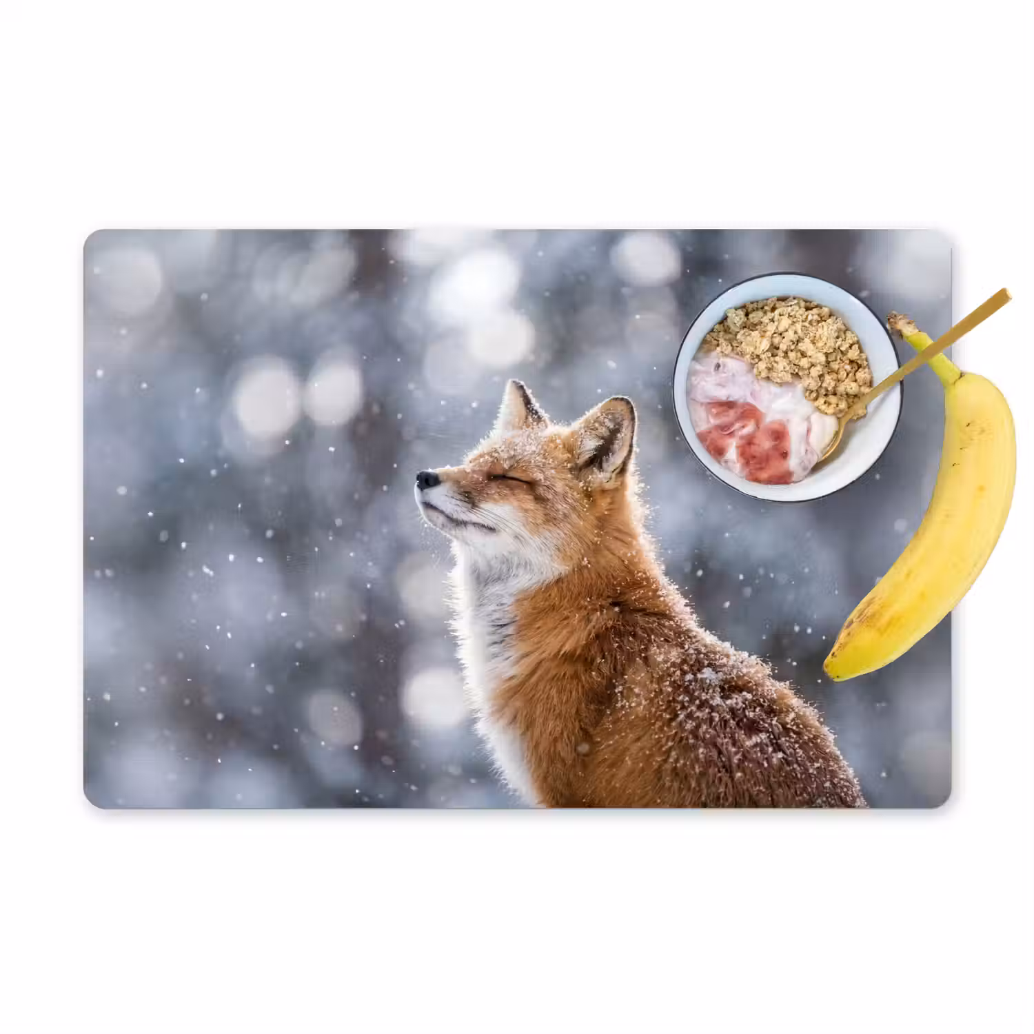 Vos - Sneeuwval - Portret - Winter - Sfeervol Placemat vinyl groot -zzzproduct_Kitchenyeah-website