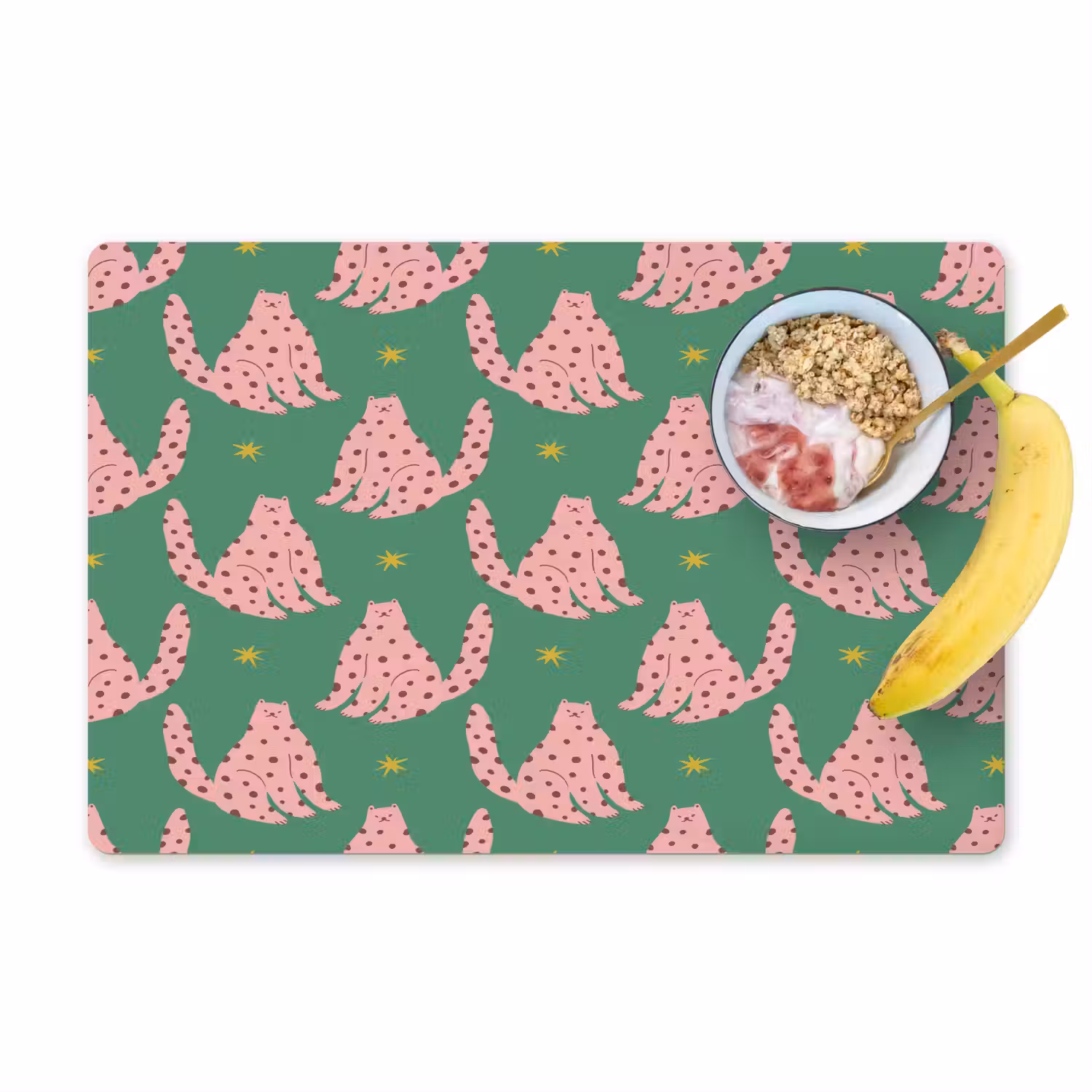 Groen - Katten - Stippen - Sterren Placemat vinyl groot 368 -zzzproduct_Kitchenyeah-website