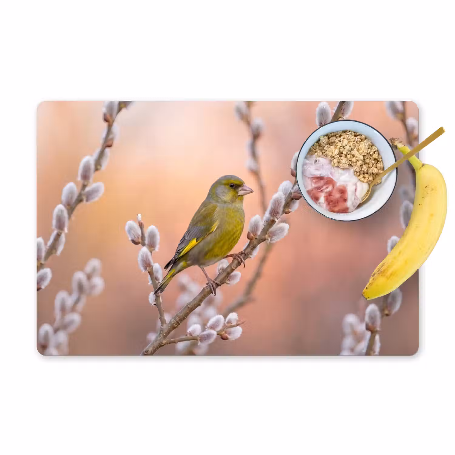 Groenling - Katjes - Lente - Natuur - Zacht Placemat vinyl groot -zzzproduct_Kitchenyeah-website