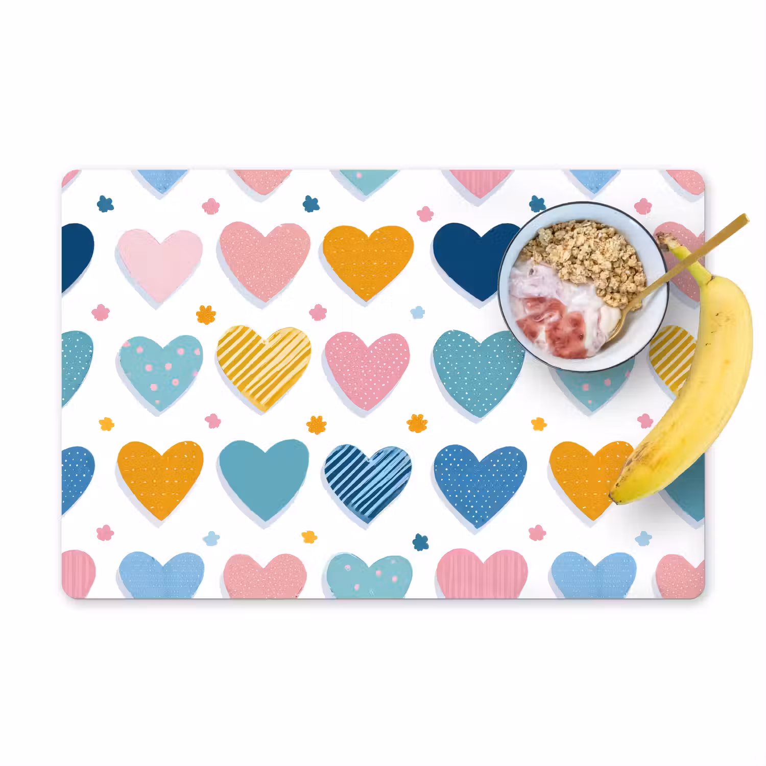 Hartjes - Pastel - Kleurcontrast - Handgetekend Placemat vinyl groot -zzzproduct_Kitchenyeah-website