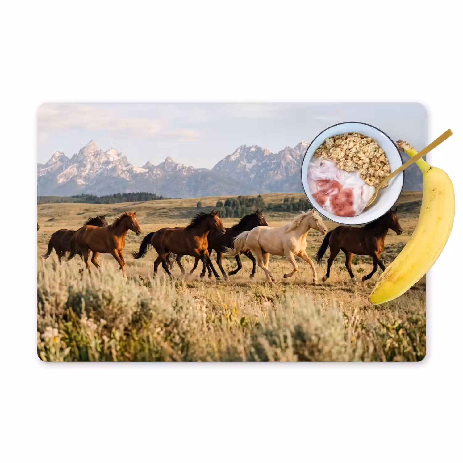 Paarden - Kudde - Bergen - Vrijheid - Wild Placemat vinyl groot -zzzproduct_Kitchenyeah-website