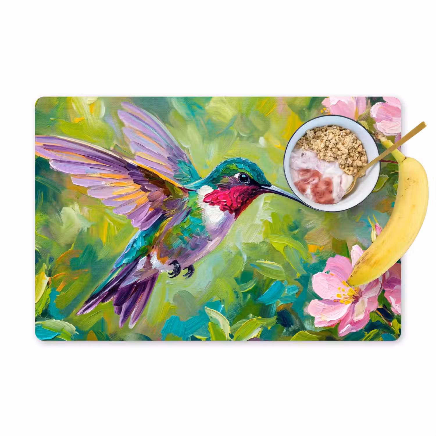 Kolibrie - Bloemen - Natuur - Kleurrijk Placemat vinyl groot -zzzproduct_Kitchenyeah-website