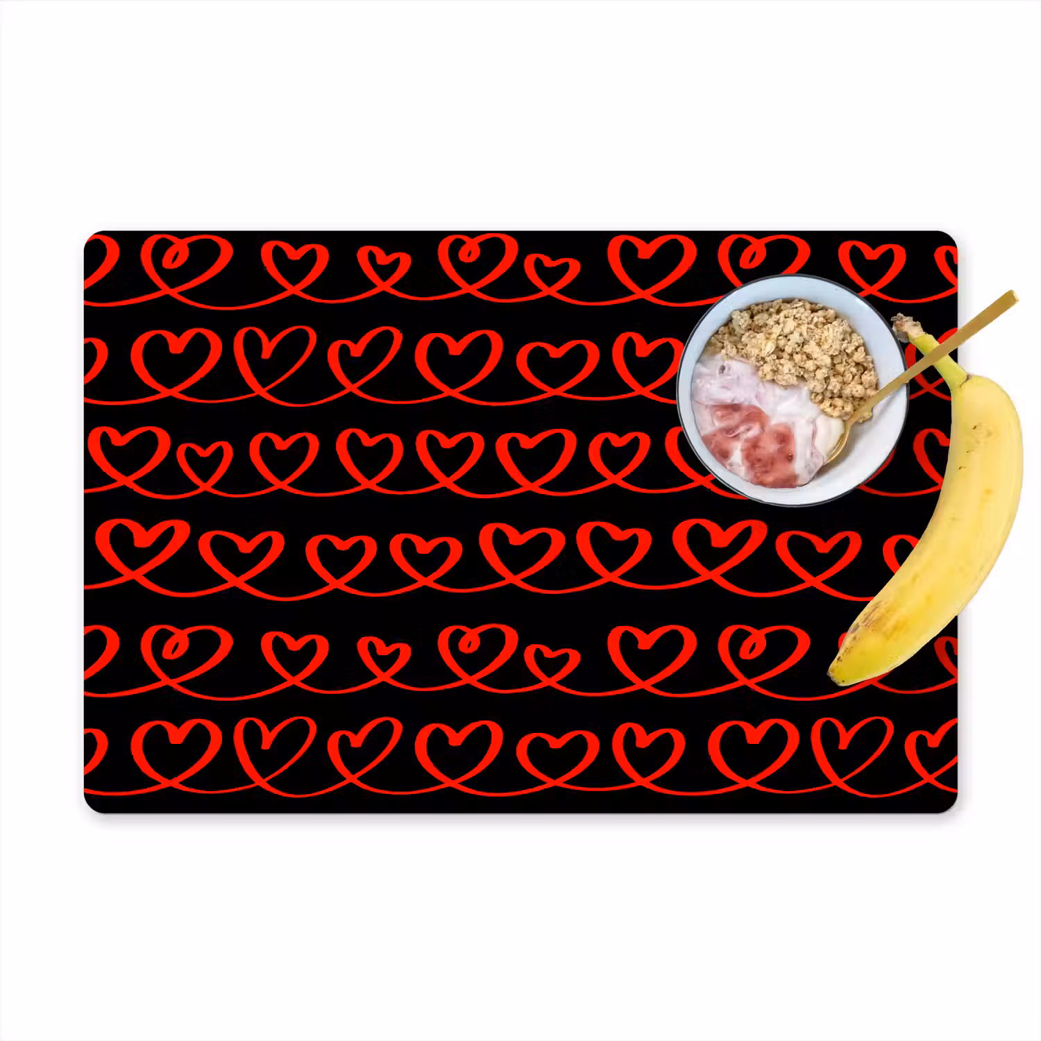 Verweven - Harten - Zwart - Rood Placemat vinyl groot 368 -zzzproduct_Kitchenyeah-website