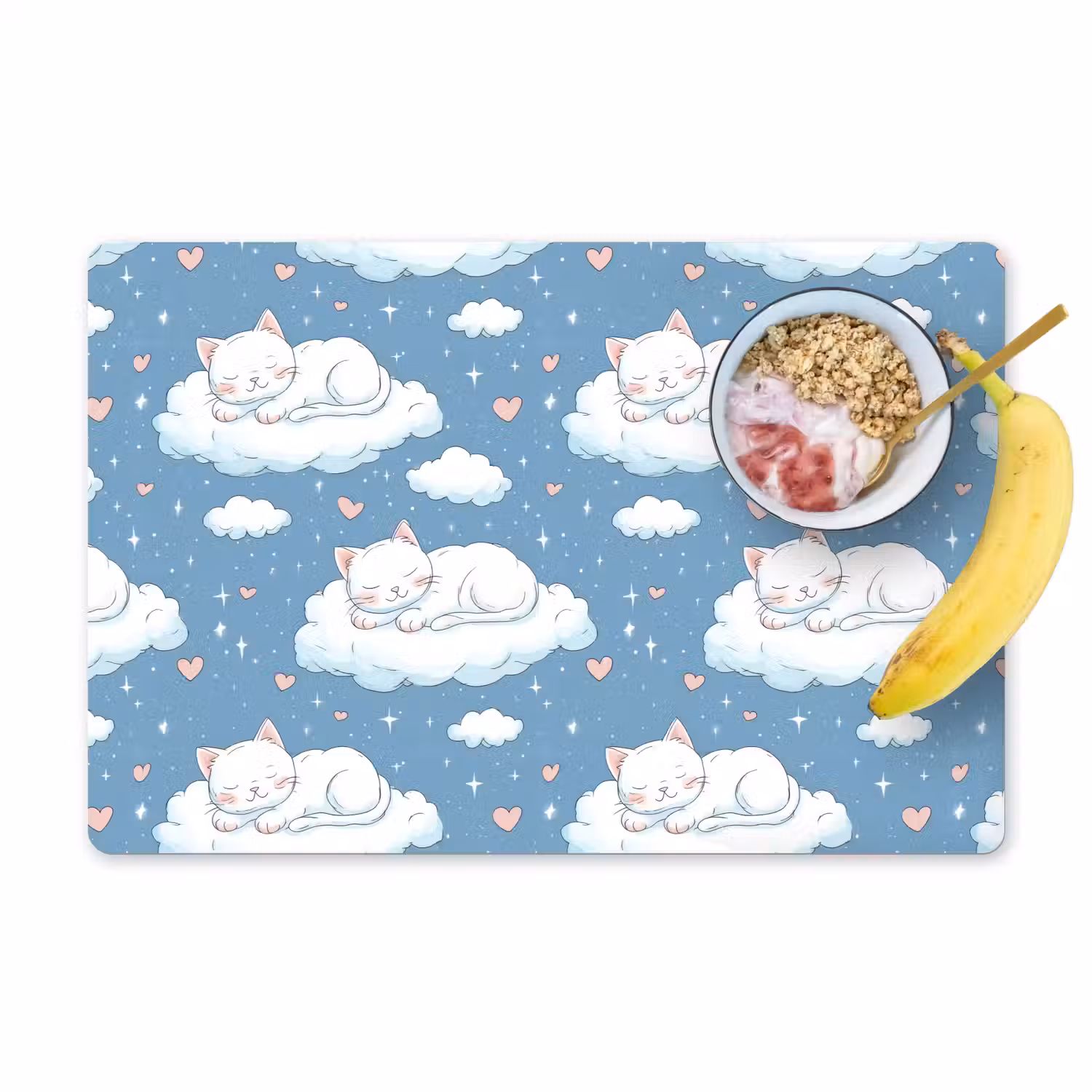 Kitten - Wolken - Blauw Placemat vinyl groot 368 -zzzproduct_Kitchenyeah-website