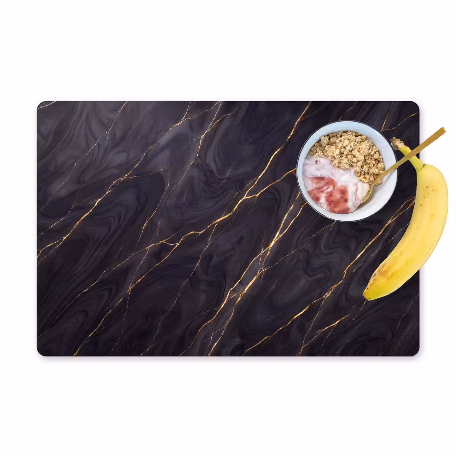 Marmer - Goudaders - Abstract - Modern - Zwart Placemat vinyl groot -zzzproduct_Kitchenyeah-website