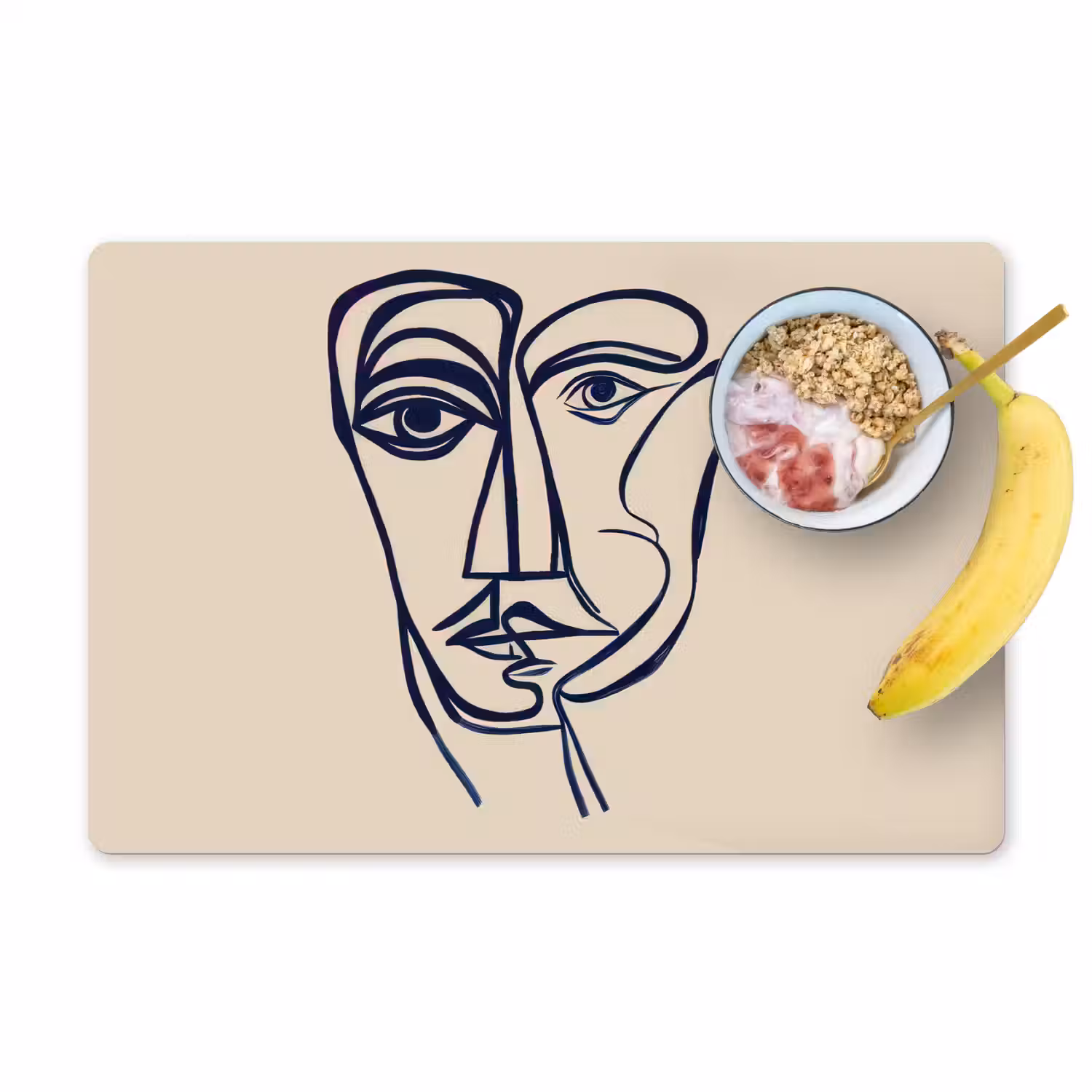 Minimalistisch - Lijnillustratie - Beige - Donkerblauw Placemat vinyl groot -zzzproduct_Kitchenyeah-website