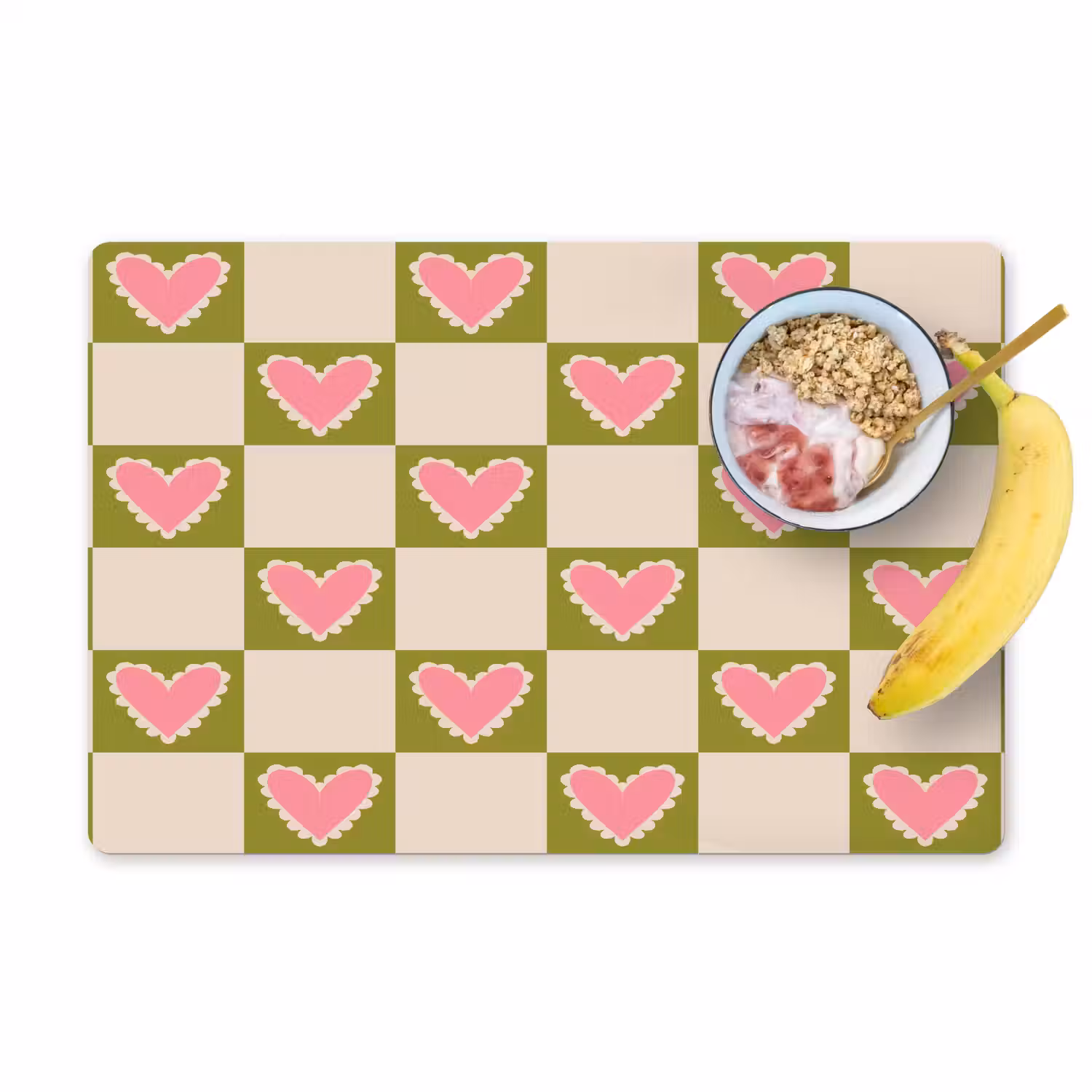 Olijfgroen - Hartjes - Patroon - Retro Placemat vinyl groot 368 -zzzproduct_Kitchenyeah-website