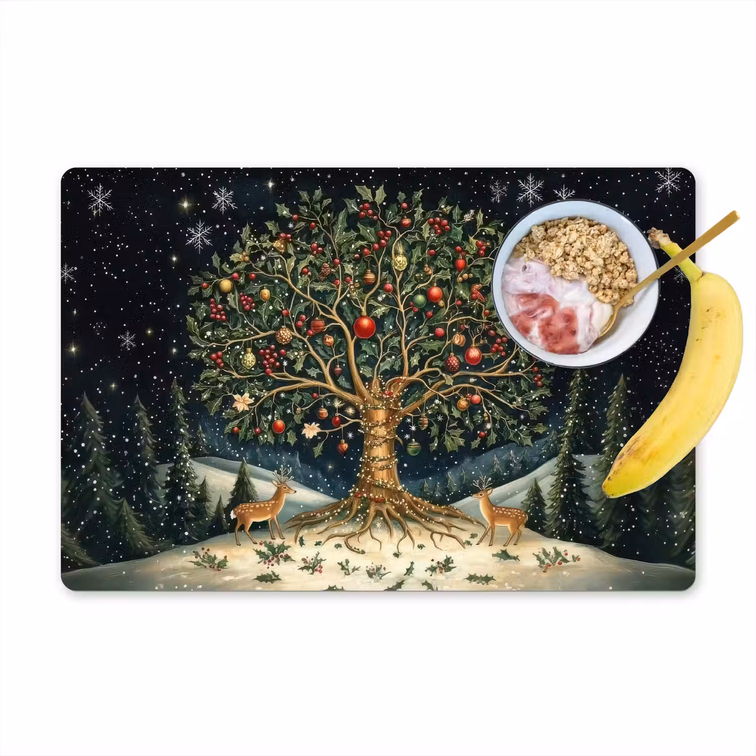 Feestboom - Winterhemel - Kleurrijk Placemat vinyl groot -zzzproduct_Kitchenyeah-website