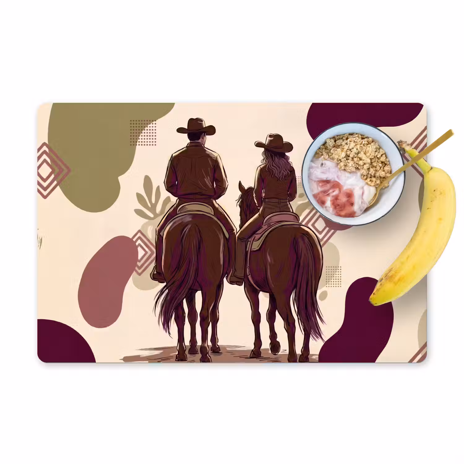 Mensen - Ruiters - Western - Illustratie - Bruin Placemat vinyl groot -zzzproduct_Kitchenyeah-website