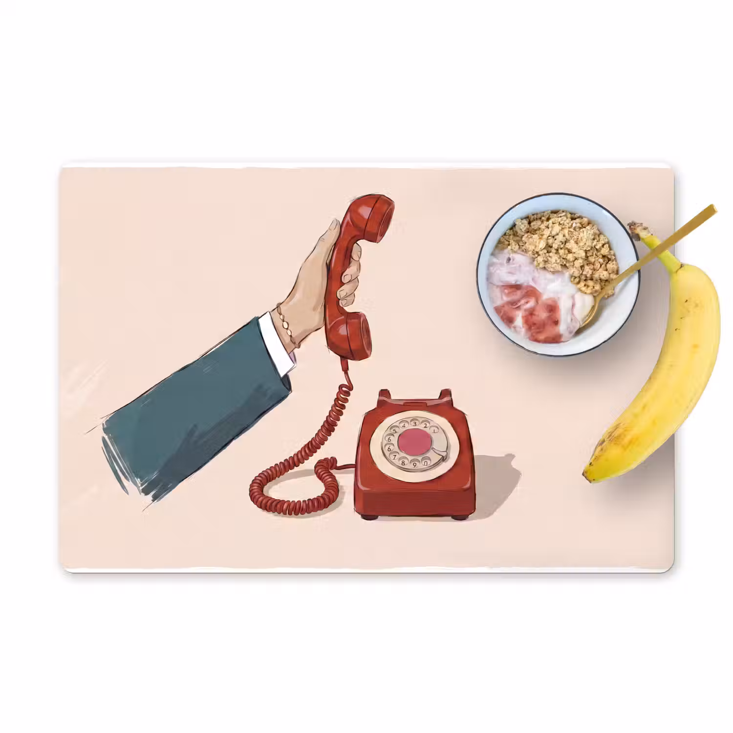 Telefoon - Hand - Vintage - Communicatie - Rood Placemat vinyl groot -zzzproduct_Kitchenyeah-website