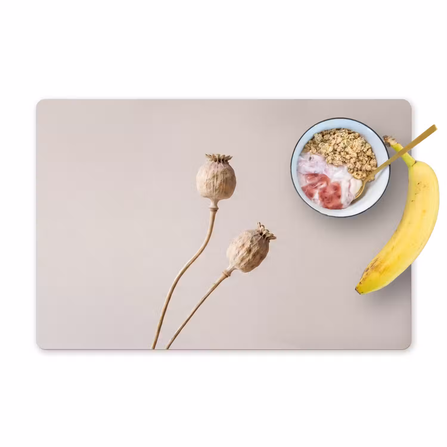 Papaverbollen - Droogbloemen - Minimalistisch - Beige - Rustig Placemat vinyl groot -zzzproduct_Kitchenyeah-website