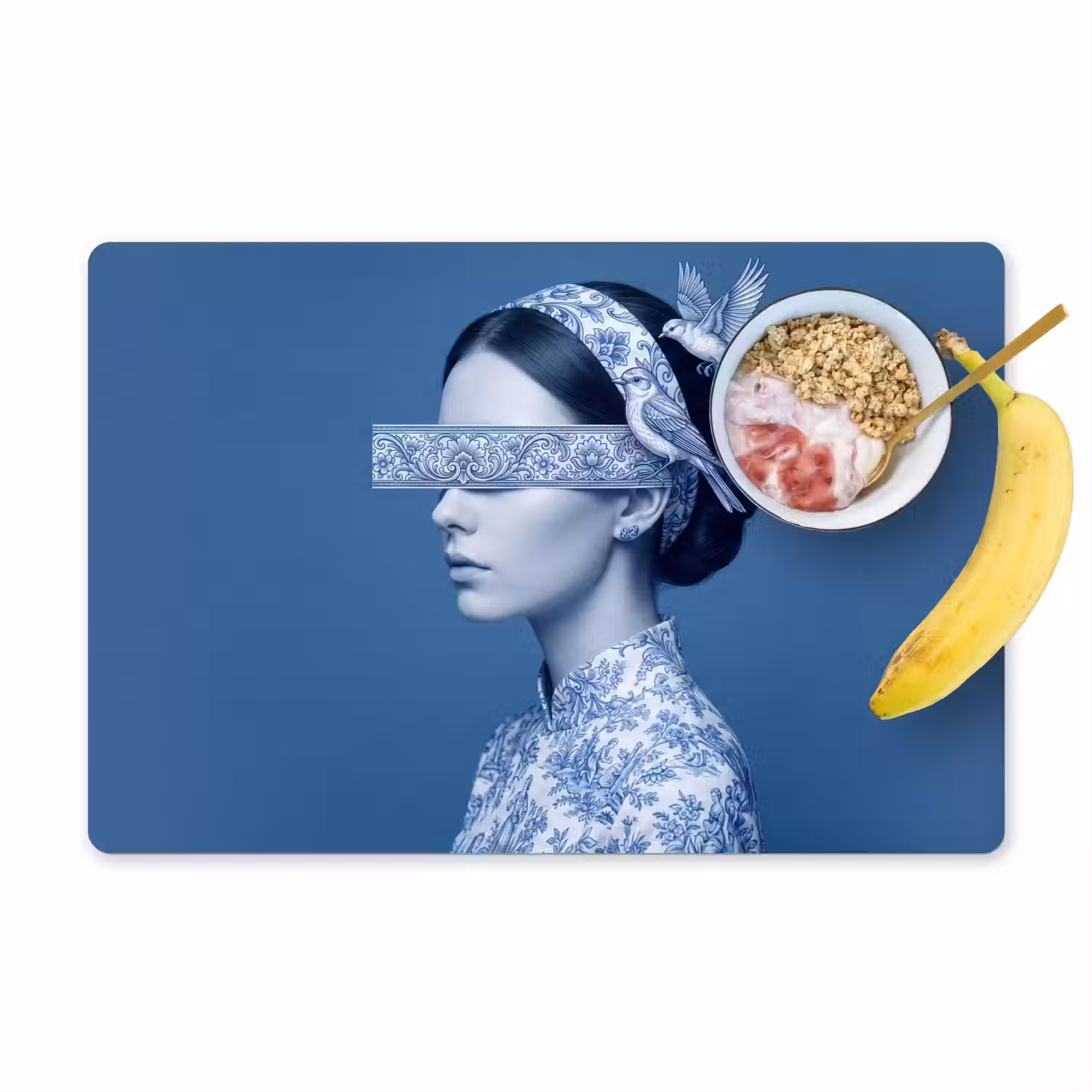 Portret - Klassiek - Wit - Blauw Placemat vinyl groot -zzzproduct_Kitchenyeah-website