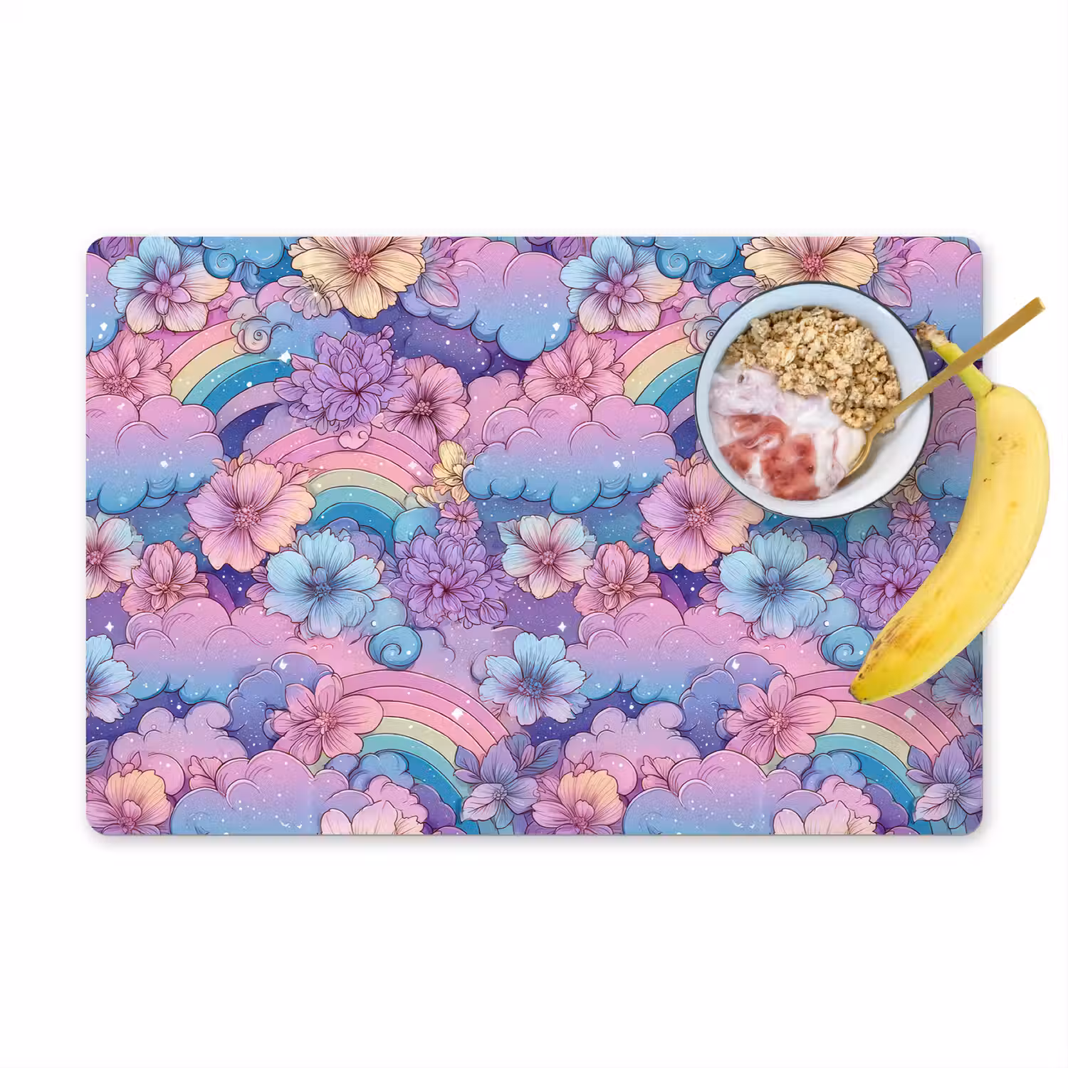 Regenbogen - Bloemen - Kleurrijk - Wolken Placemat vinyl groot -zzzproduct_Kitchenyeah-website
