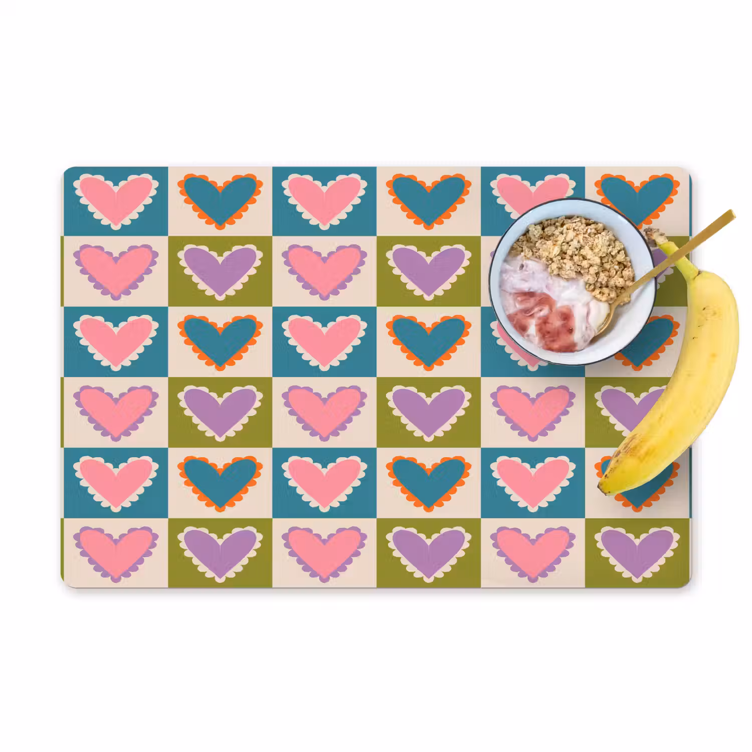 Retro - Kleuren - Patroon - Hartjes Placemat vinyl groot 368 -zzzproduct_Kitchenyeah-website