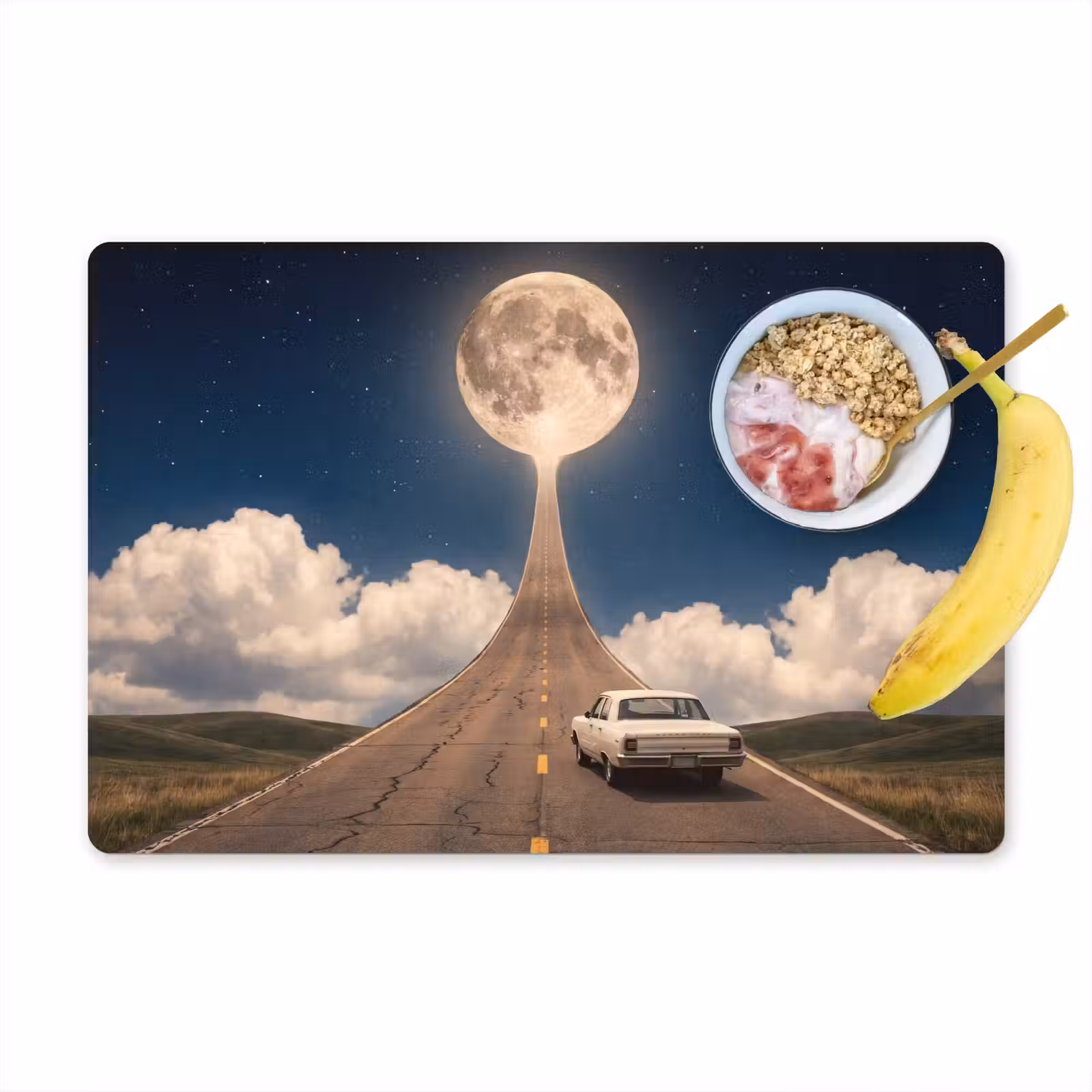 Placemat - 6 pieces - Road - Moon - Night - Weg - Maan - Nacht Placemat vinyl groot