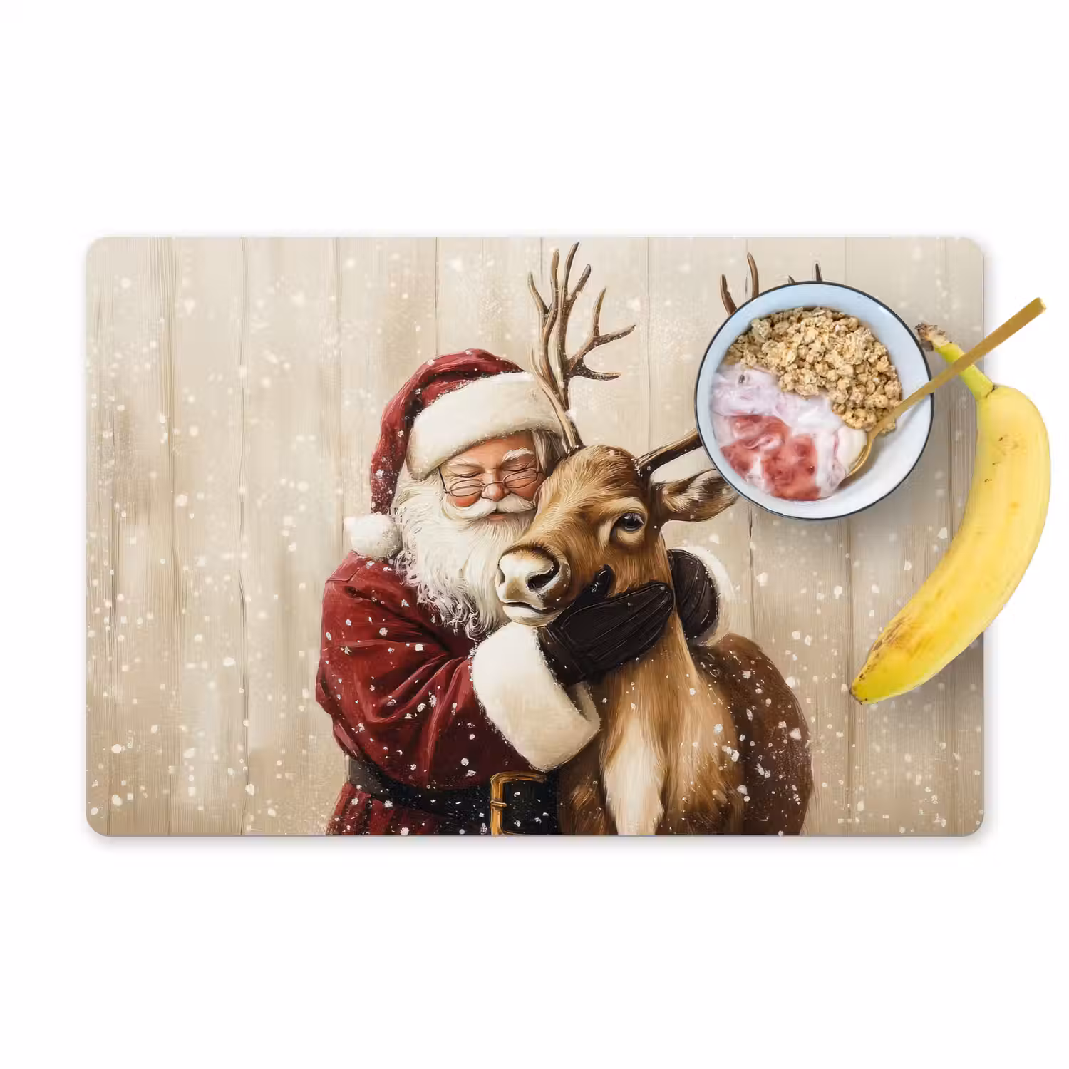 Kerstman - Rendier - Sneeuw - Kleurrijk Placemat vinyl groot -zzzproduct_Kitchenyeah-website