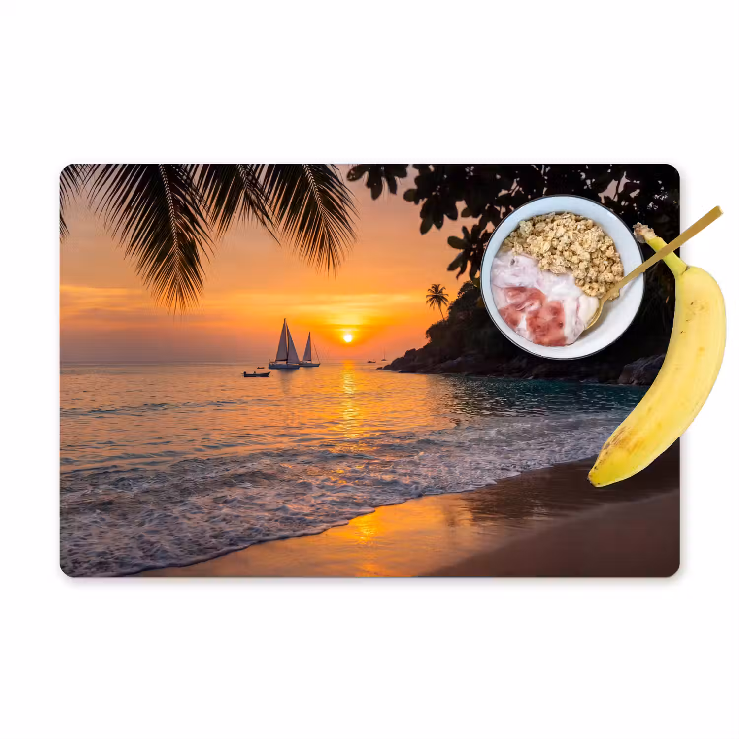 Zee - Zonsondergang - Boot - Natuur - Oranje Placemat vinyl groot -zzzproduct_Kitchenyeah-website