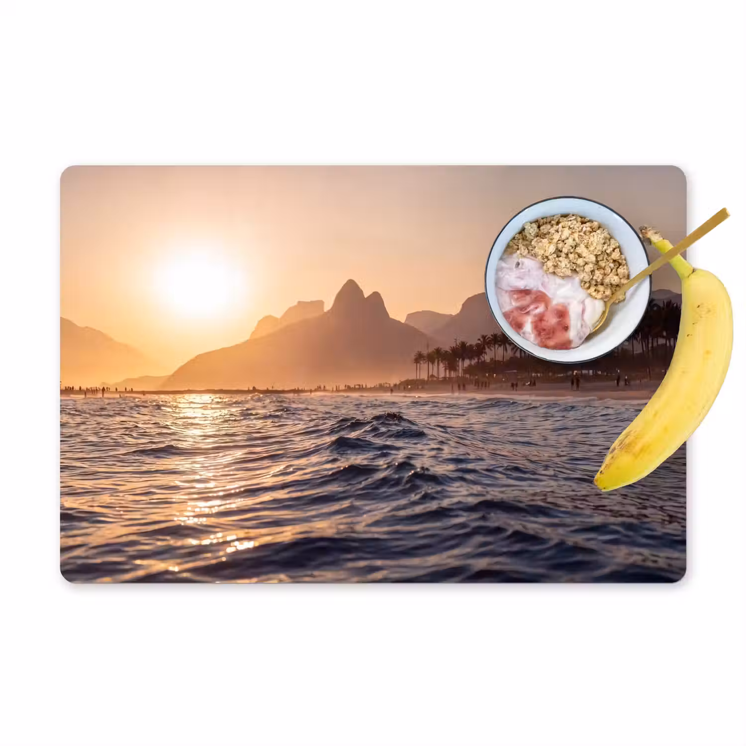 Zee - Golven - Zonsondergang - Kust - Goud Placemat vinyl groot -zzzproduct_Kitchenyeah-website