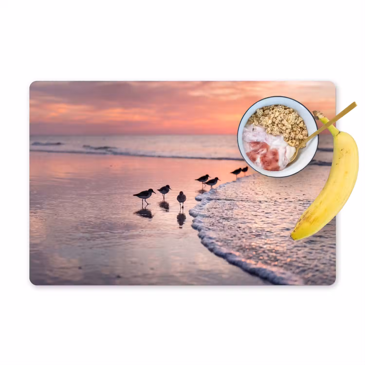 Meeuwen - Strand - Zee - Roze Placemat vinyl groot -zzzproduct_Kitchenyeah-website