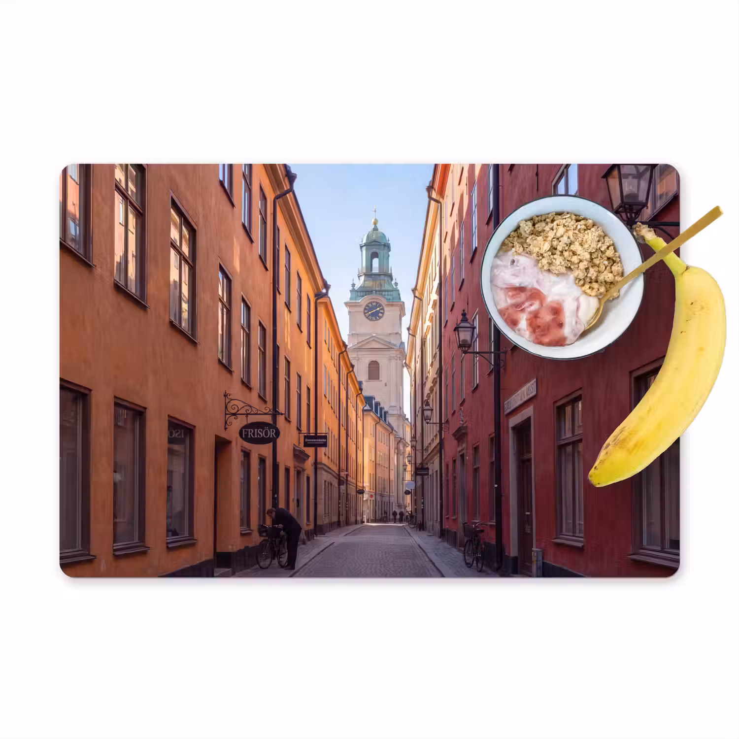 Straat - Klokkentoren - Stad - Architectuur - Historisch Placemat vinyl groot -zzzproduct_Kitchenyeah-website