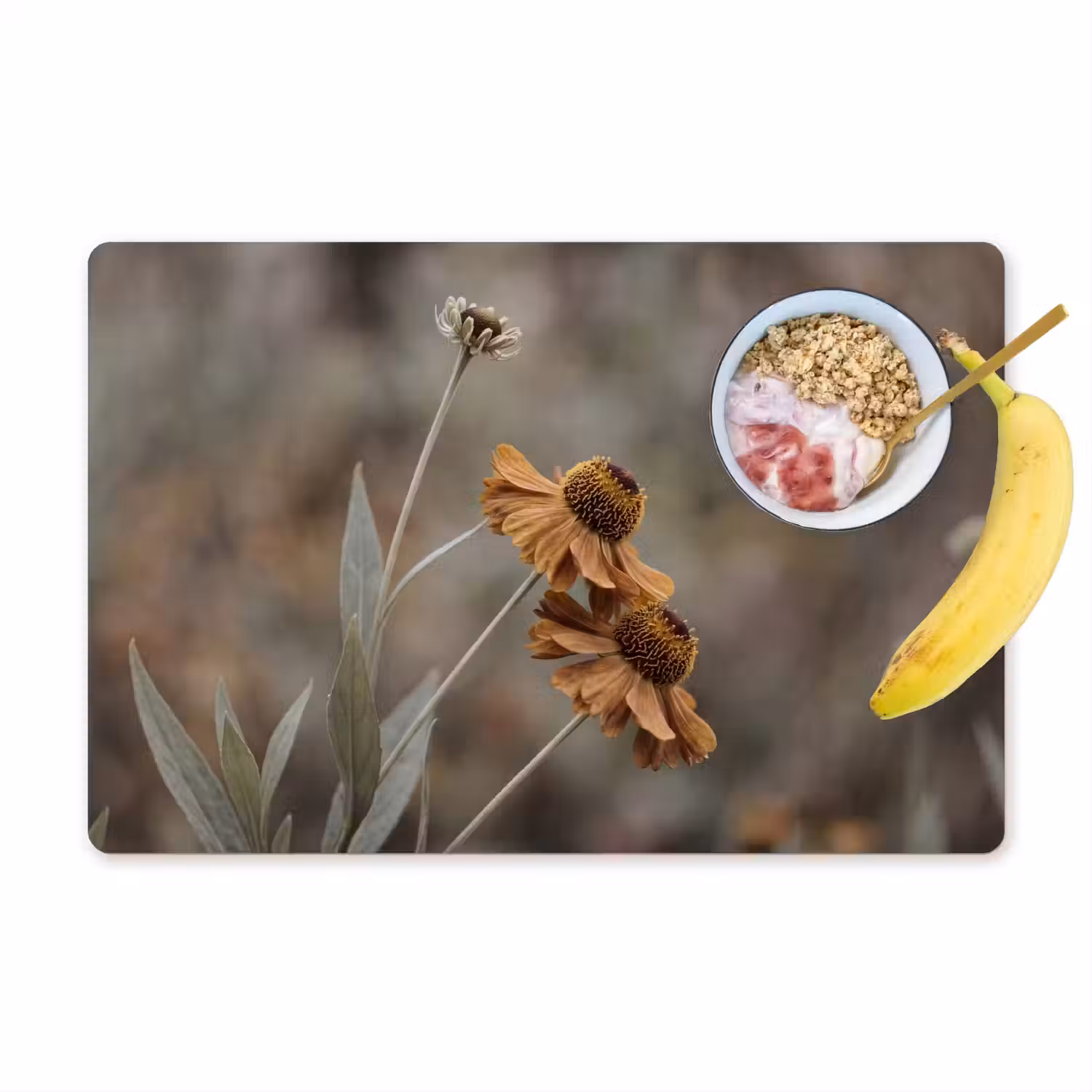 Zonnehoed - Droogbloemen - Geel - Warm Placemat vinyl groot -zzzproduct_Kitchenyeah-website