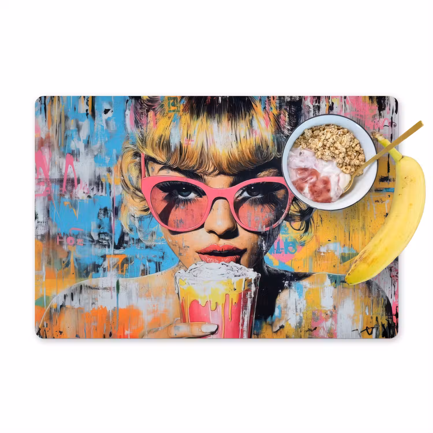 Zonnebril - Vrouw - Kleurrijk - Verfspetters Placemat vinyl groot -zzzproduct_Kitchenyeah-website