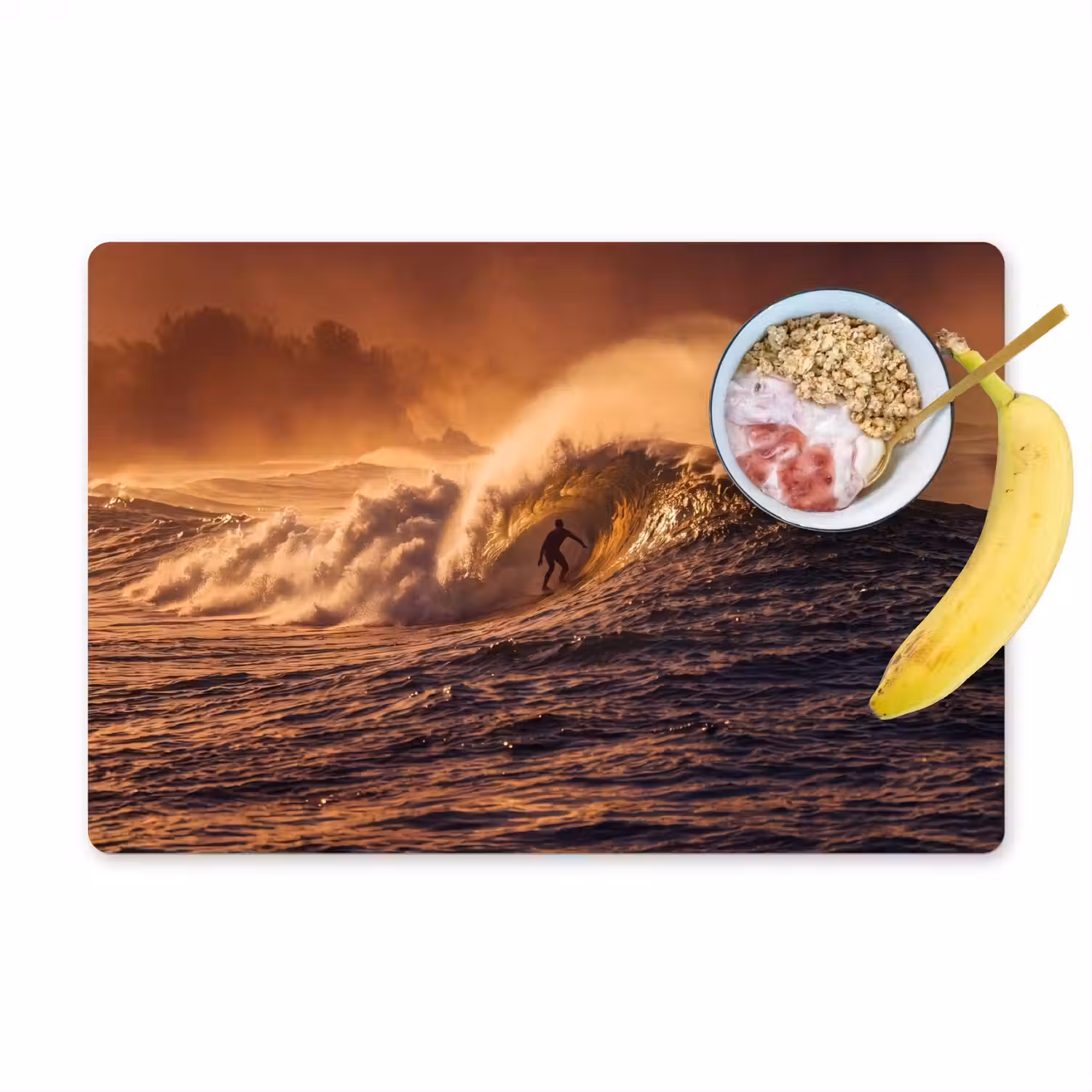 Surfer - Golf - Oceaan - Sport - Oranje Placemat vinyl groot -zzzproduct_Kitchenyeah-website