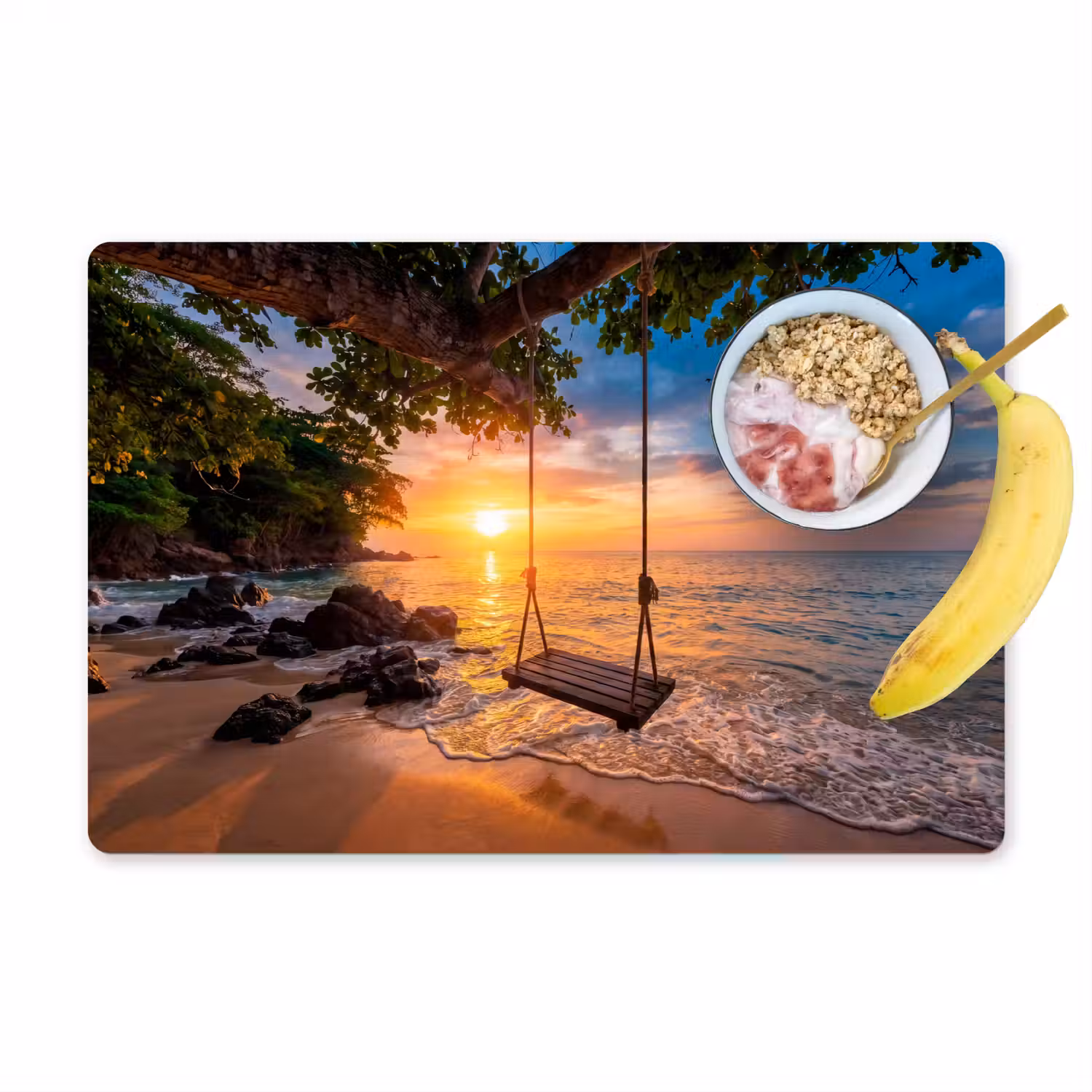 Schommel - Strand - Zonsondergang - Natuur - Oranje Placemat vinyl groot -zzzproduct_Kitchenyeah-website