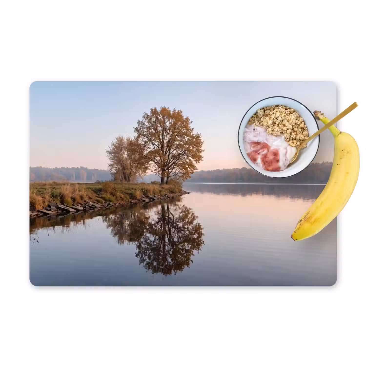 Bomen - Reflectie - Water - Zonsopgang - Serene Placemat vinyl groot -zzzproduct_Kitchenyeah-website