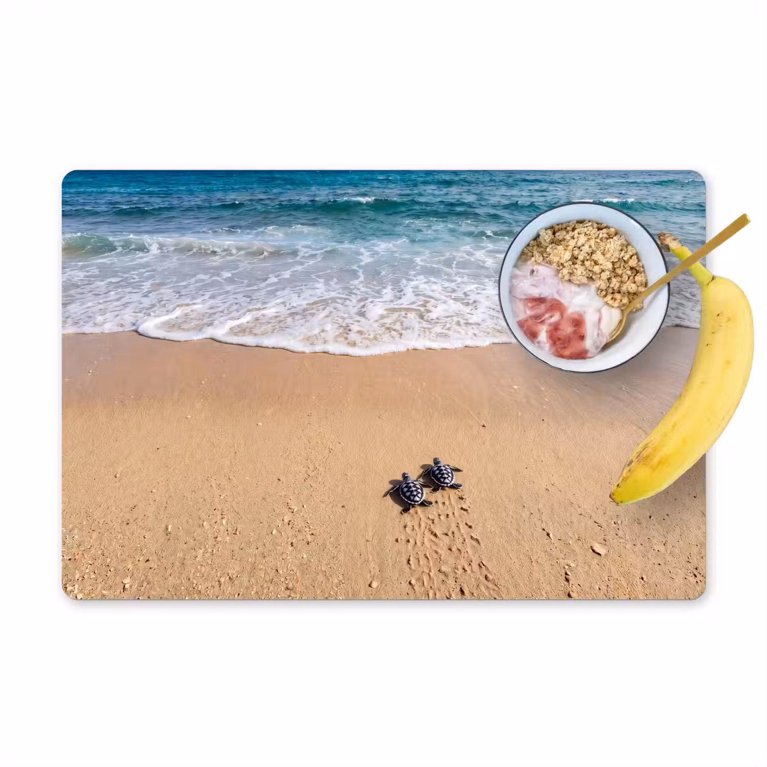 Schildpad - Jong - Strand - Oceaan - Blauw Placemat vinyl groot -zzzproduct_Kitchenyeah-website