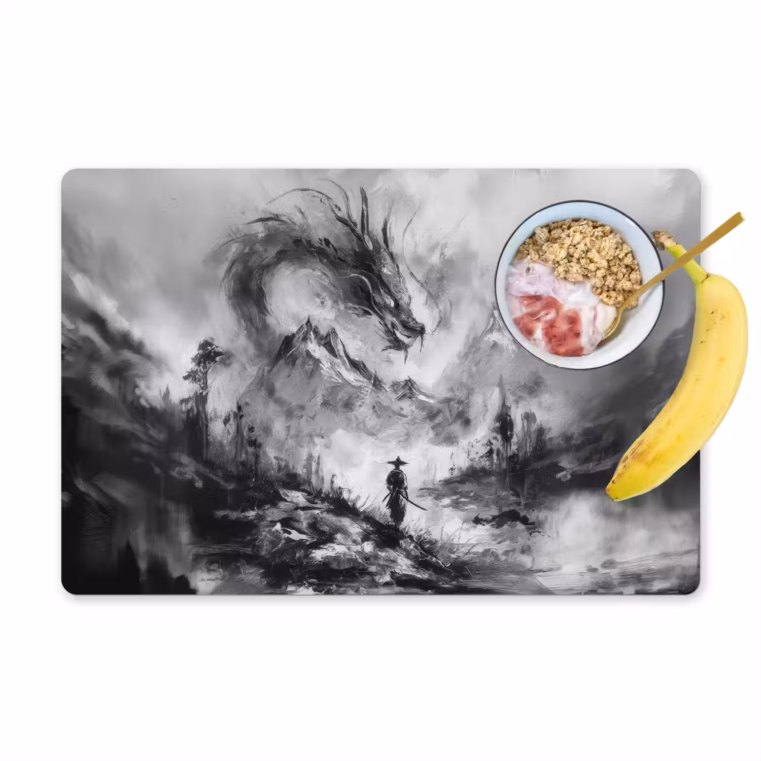 Krijger - Draak - Grijs Placemat vinyl groot -zzzproduct_Kitchenyeah-website