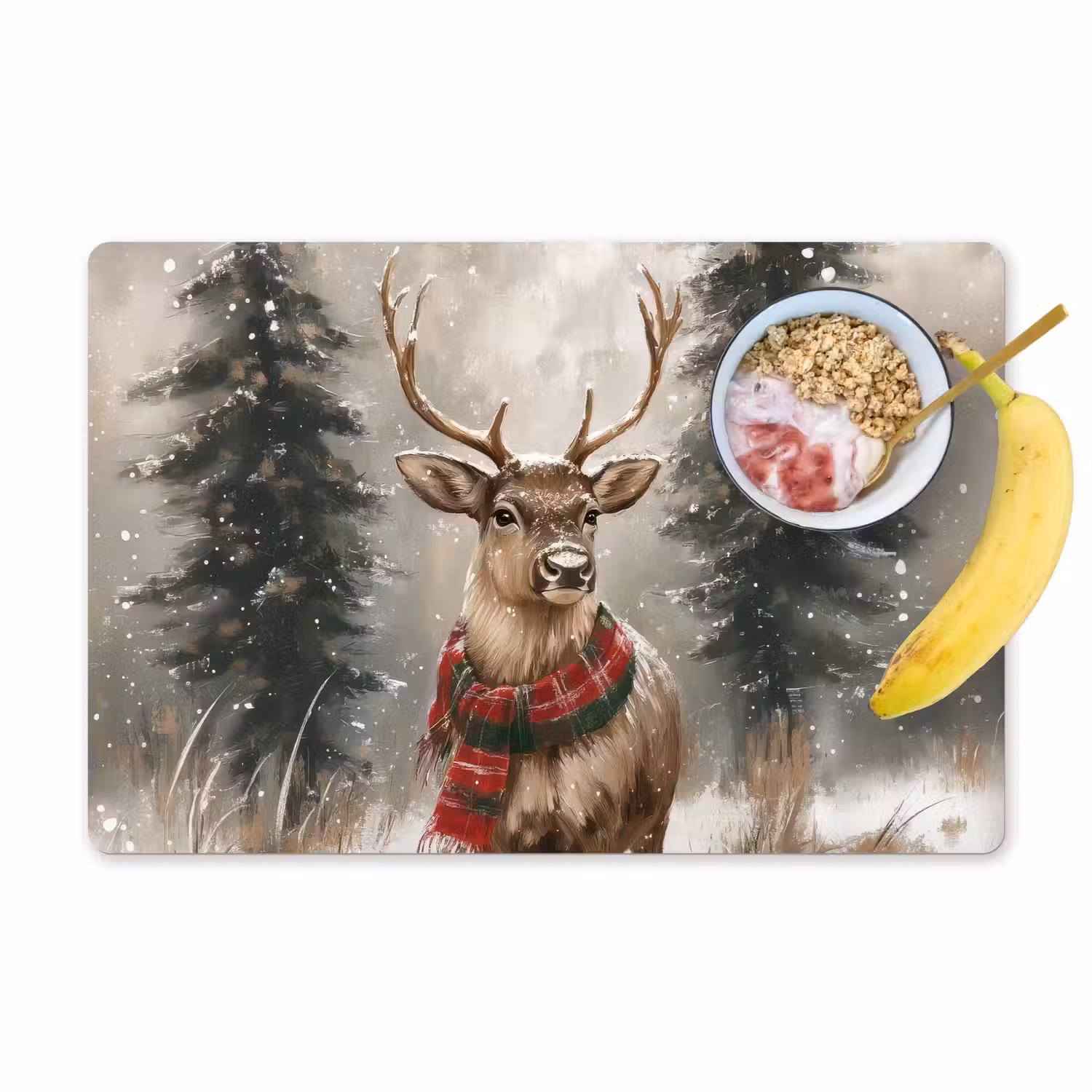 Winter - Bos - Rendier - Donker Placemat vinyl groot -zzzproduct_Kitchenyeah-website
