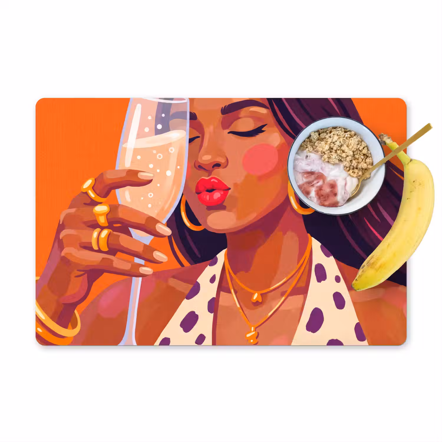 Vrouw - Champagne - Feest - Modern - Oranje Placemat vinyl groot -zzzproduct_Kitchenyeah-website