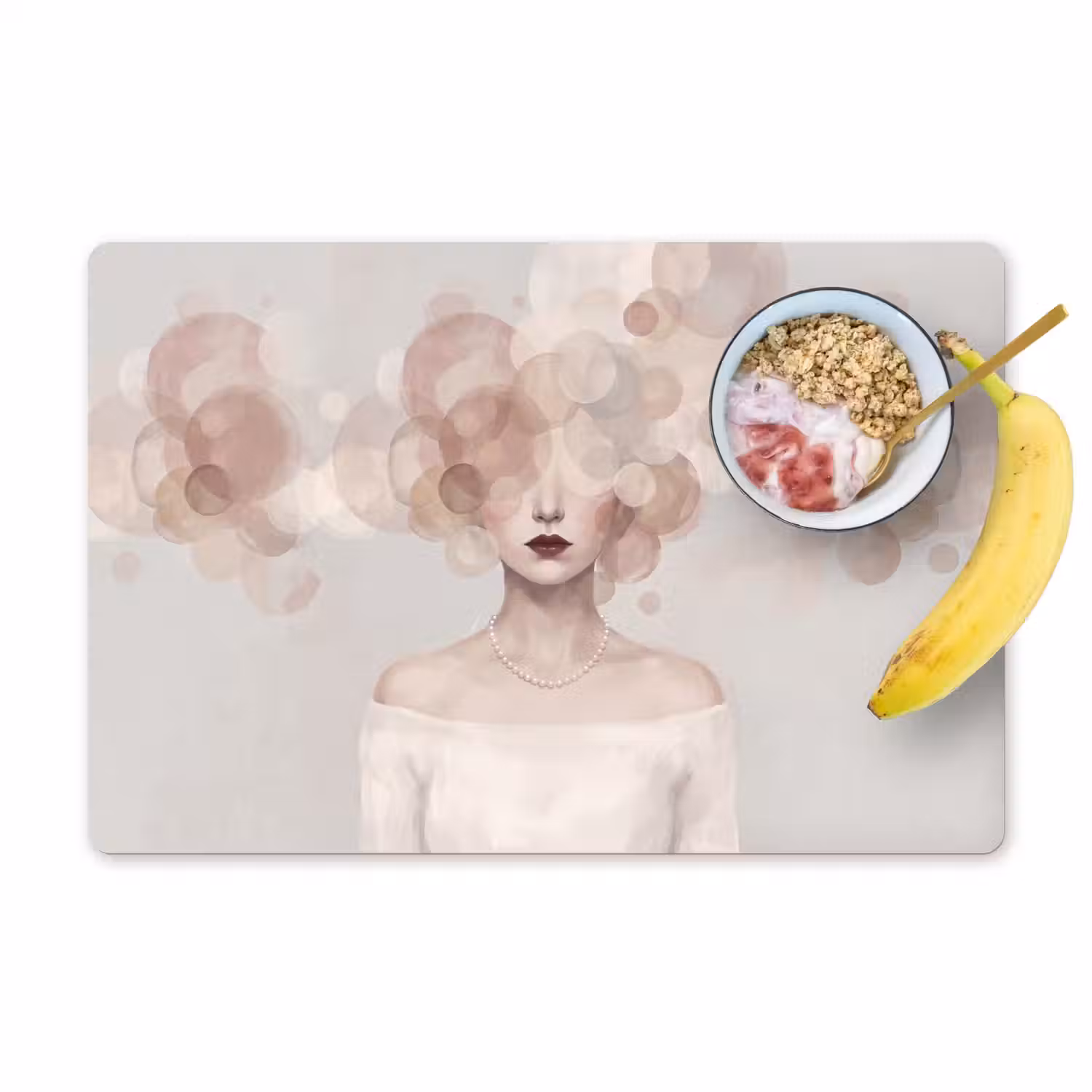 Vrouw - Cirkels - Beige Placemat vinyl groot -zzzproduct_Kitchenyeah-website