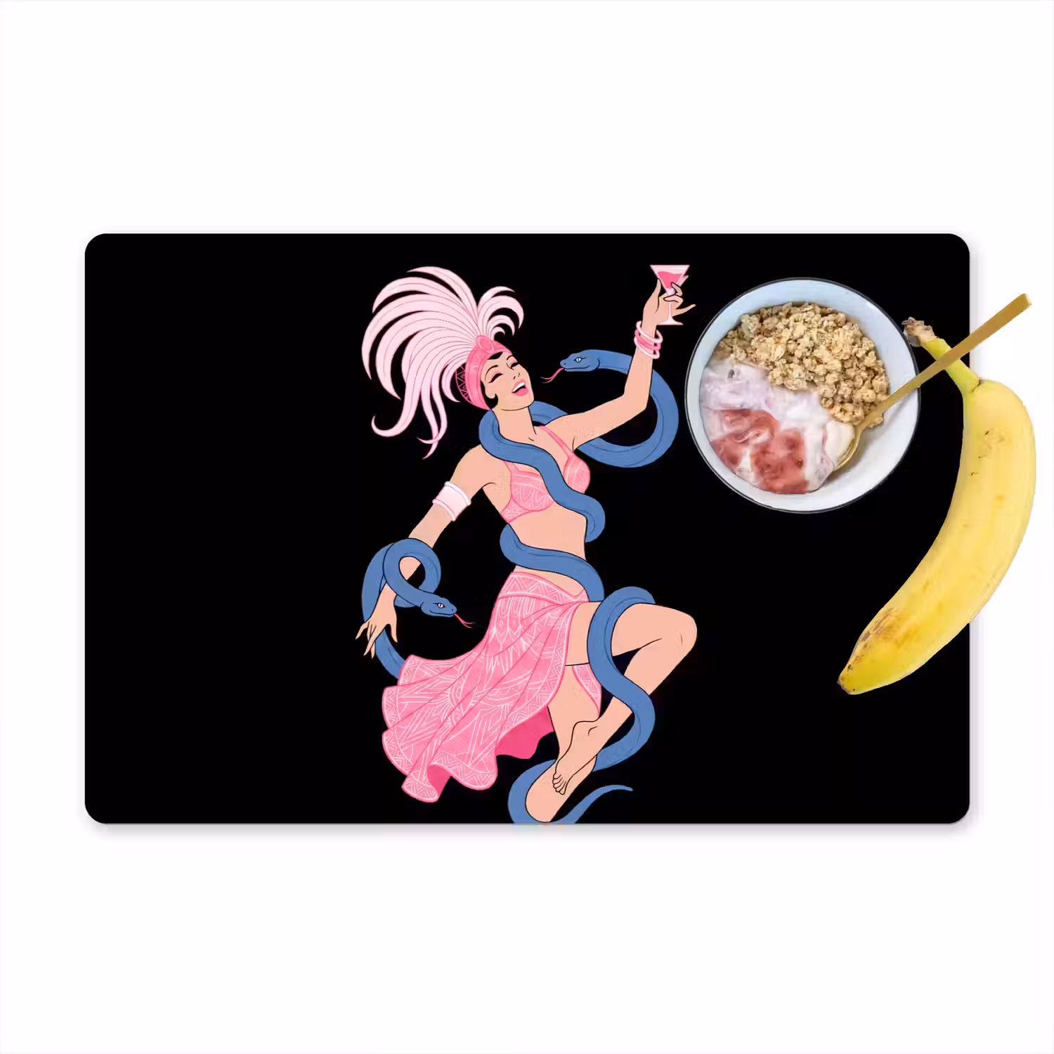 Vrouw - Danseres - Slangen - Art Deco - Roze Placemat vinyl groot -zzzproduct_Kitchenyeah-website