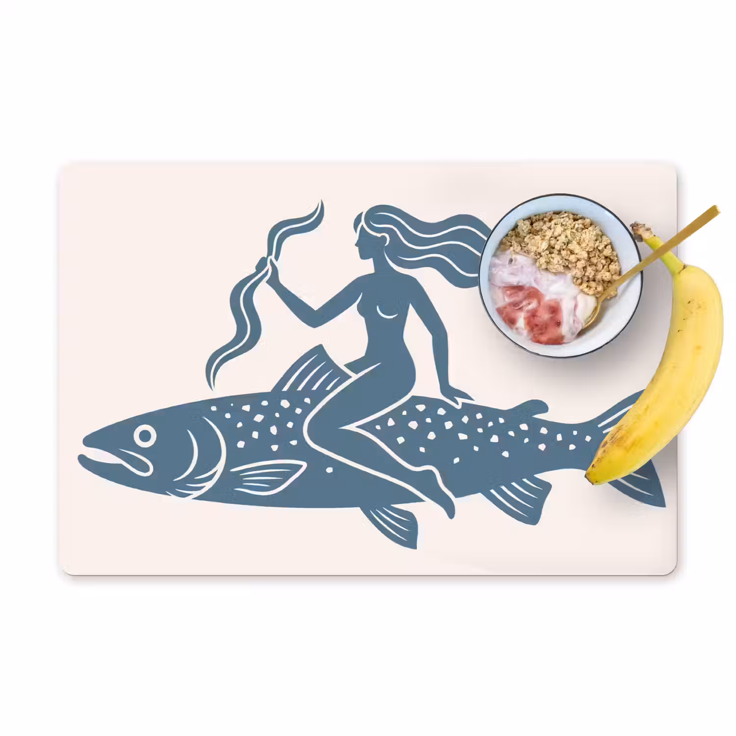 Vrouw - Vis - Fantasie - Abstract - Blauw Placemat vinyl groot -zzzproduct_Kitchenyeah-website