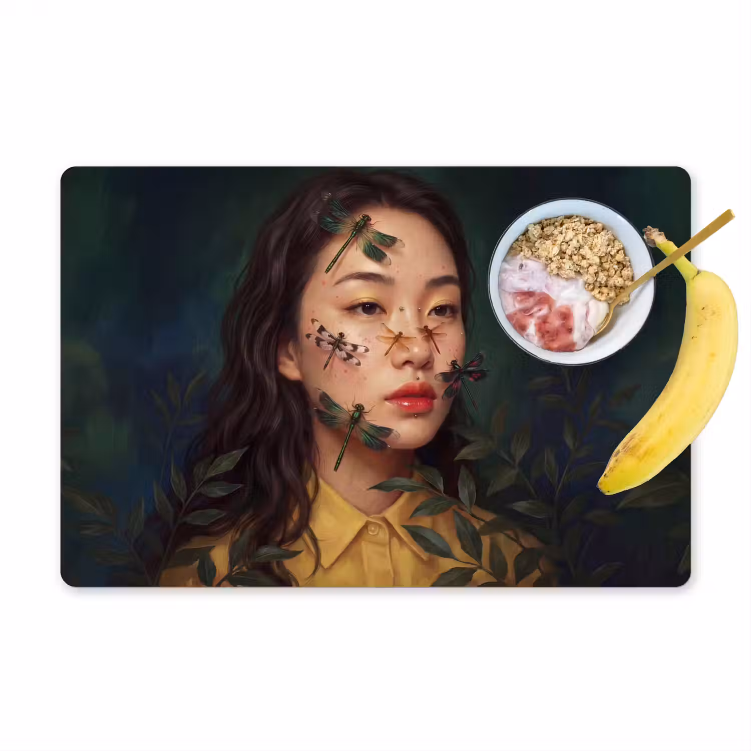 Vrouw - Insecten - Natuur - Portret - Groen Placemat vinyl groot -zzzproduct_Kitchenyeah-website