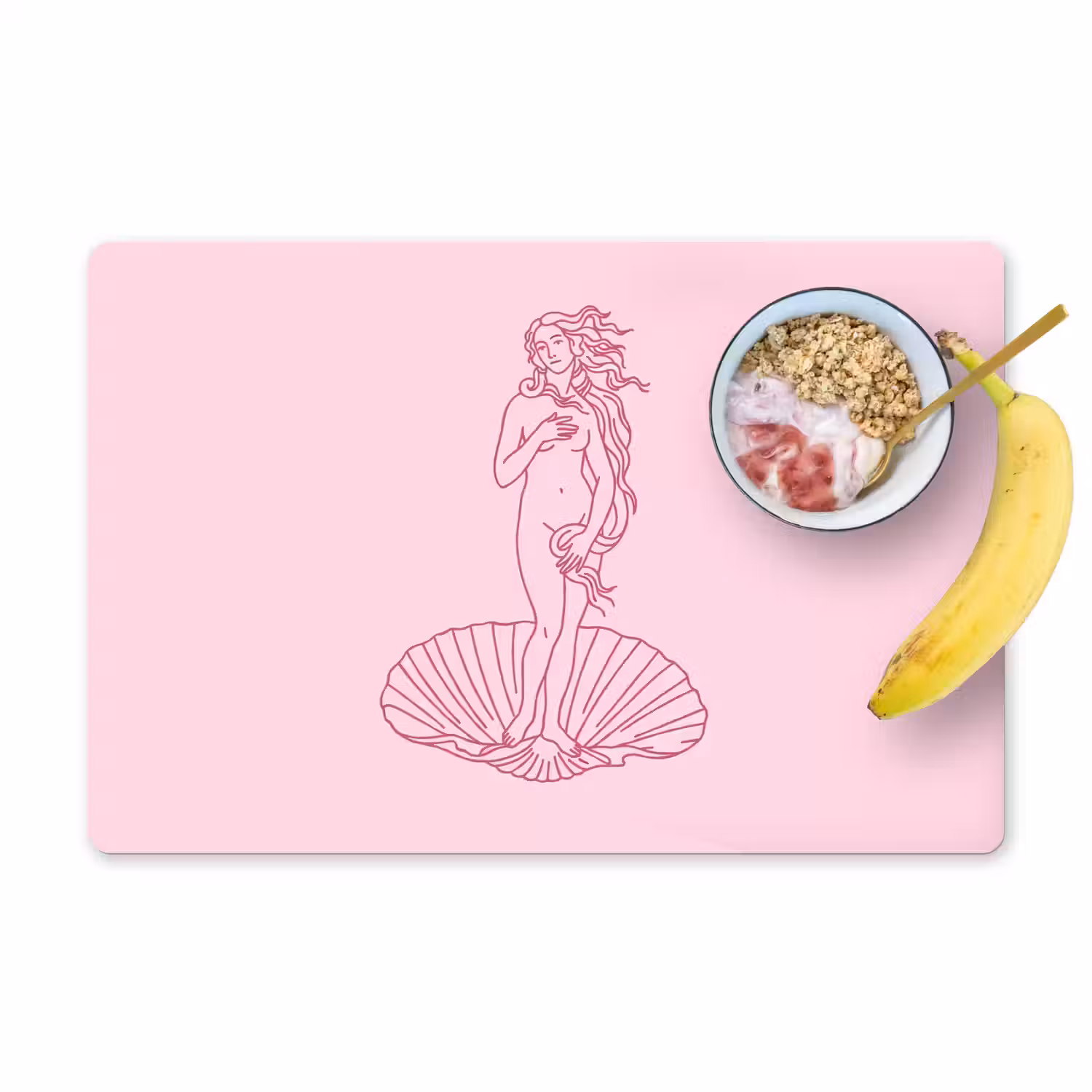 Vrouw - Schelp - Kunst - Lijntekening - Roze Placemat vinyl groot -zzzproduct_Kitchenyeah-website