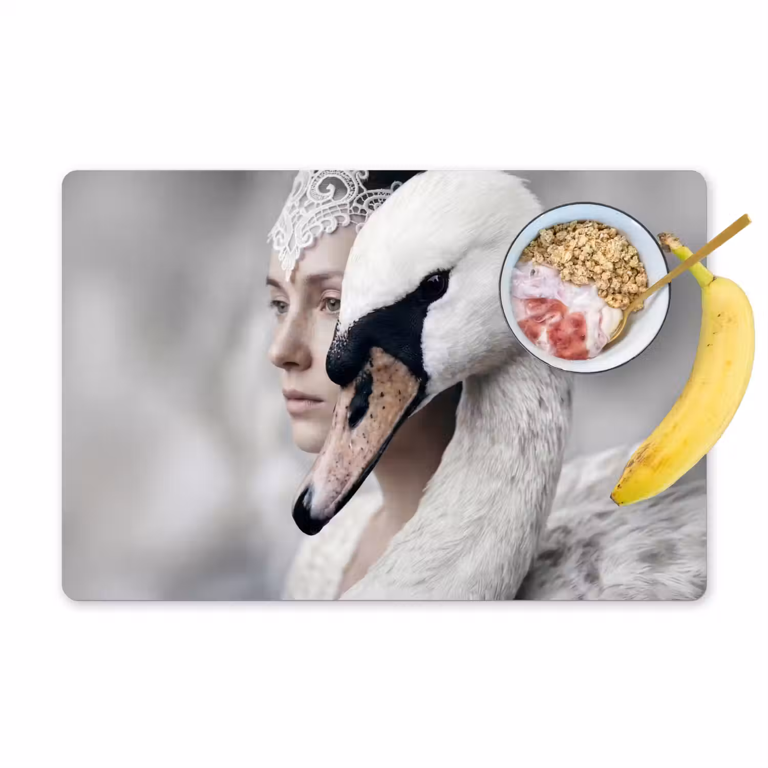 Vrouw - Zwaan - Wit Placemat vinyl groot -zzzproduct_Kitchenyeah-website