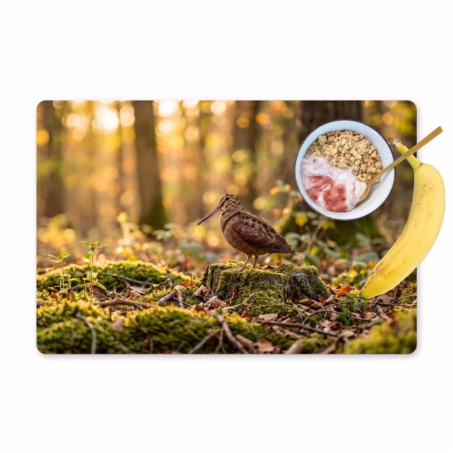 Houtsnip - Bos - Bladeren - Herfst - Gecamoufleerd Placemat vinyl groot -zzzproduct_Kitchenyeah-website