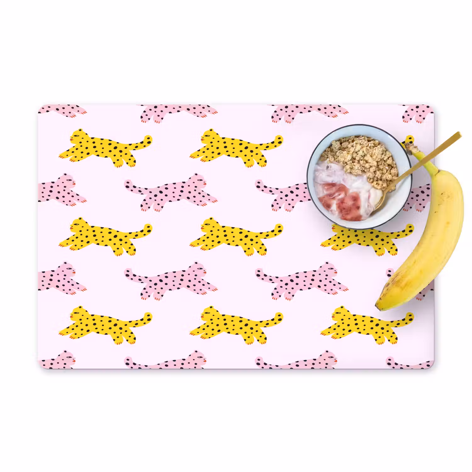 Geel - Roze - Katten - Wit Placemat vinyl groot 368 -zzzproduct_Kitchenyeah-website