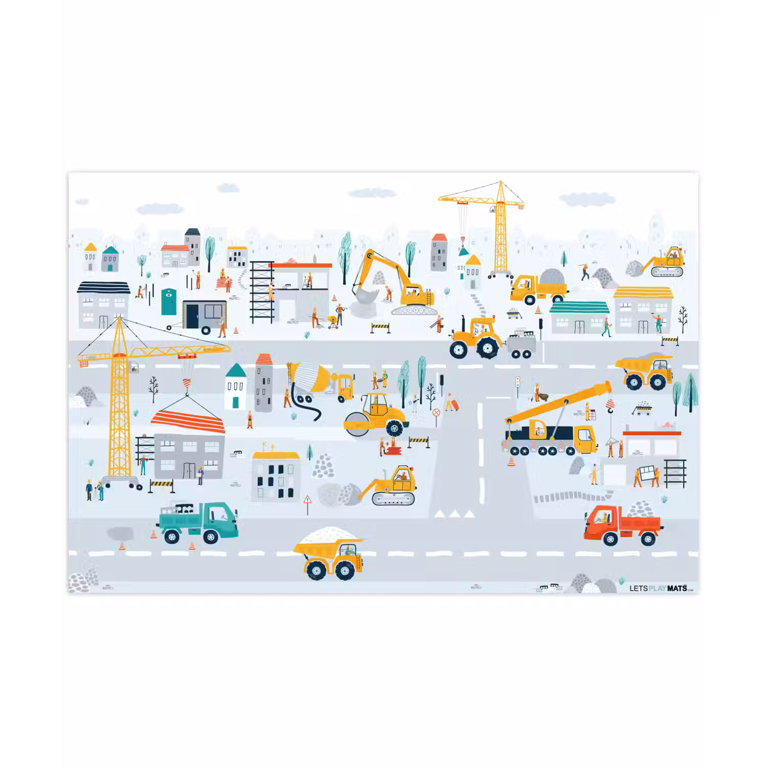 Bouwplaats - Tractor - Graafmachine - Auto - Design Speelmat klein -3d
