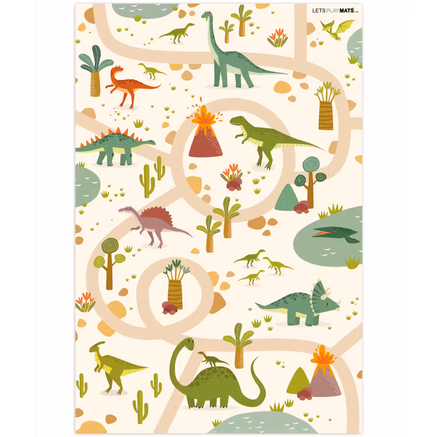 Dino - Groen - Natuur - Kinderen - Design Speelmat klein -3d
