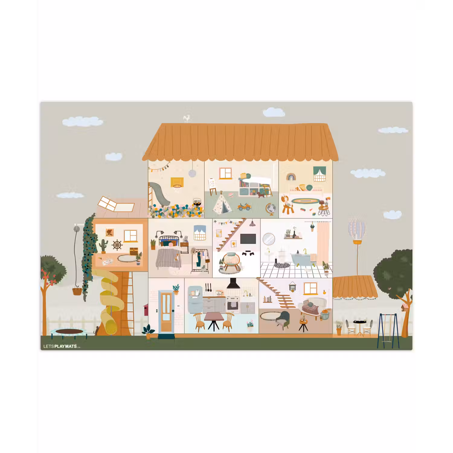 Poppenhuis - Kinderen - Meubels - Design - Bruin Speelmat klein -3d