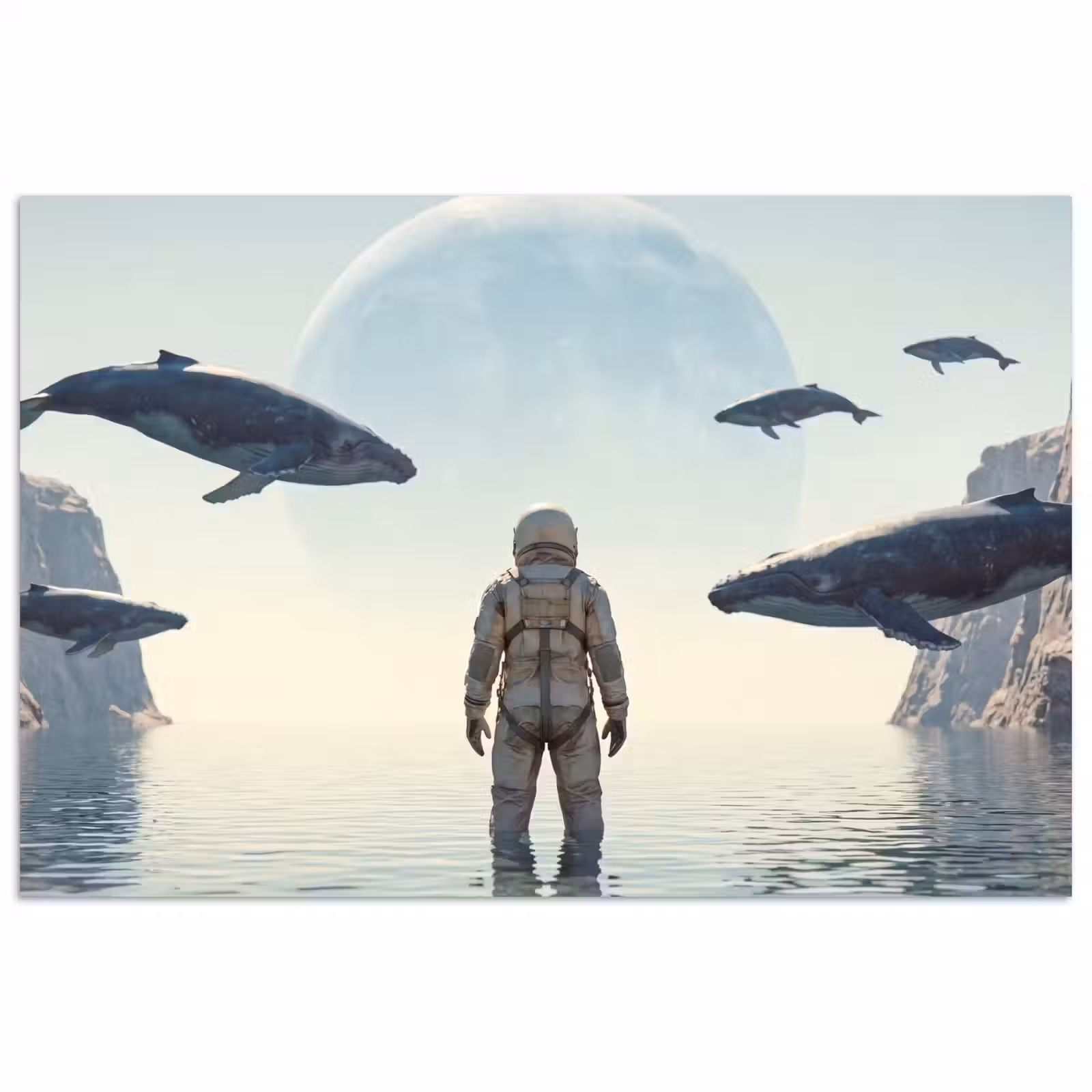 Poster - Astronaut - Whale - Fantasy - Ruimtevaarder - Walvis - Fantasie poster papier klein