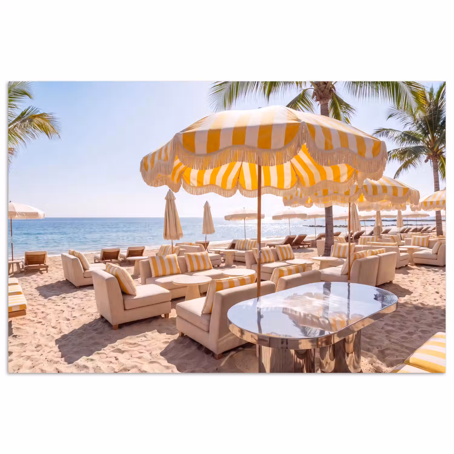 Strand - Ligbedden - Vakantie - Modern - Geel poster papier klein -3d
