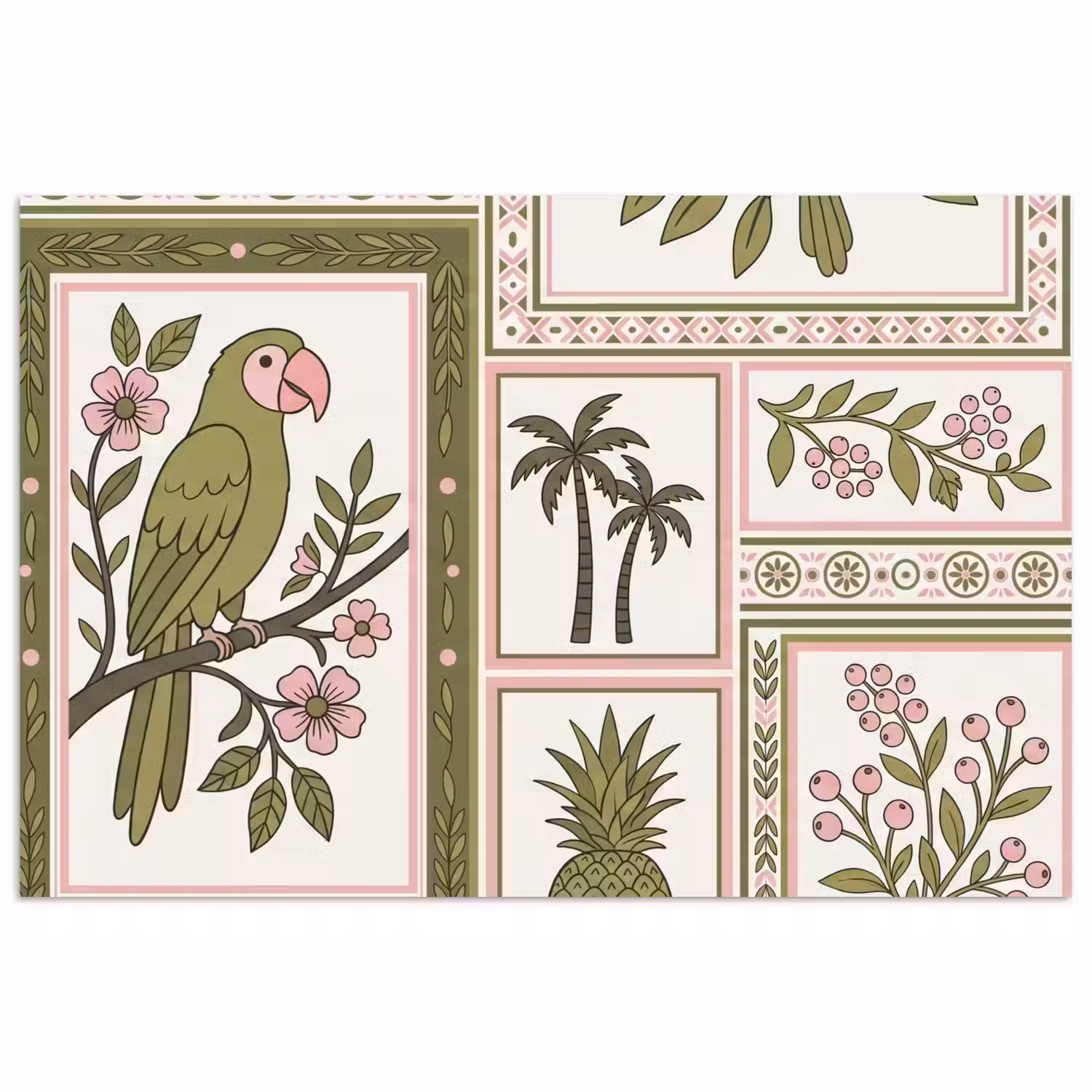 Vogel - Tropisch - Patroon - Decoratief - Groen poster papier klein -3d