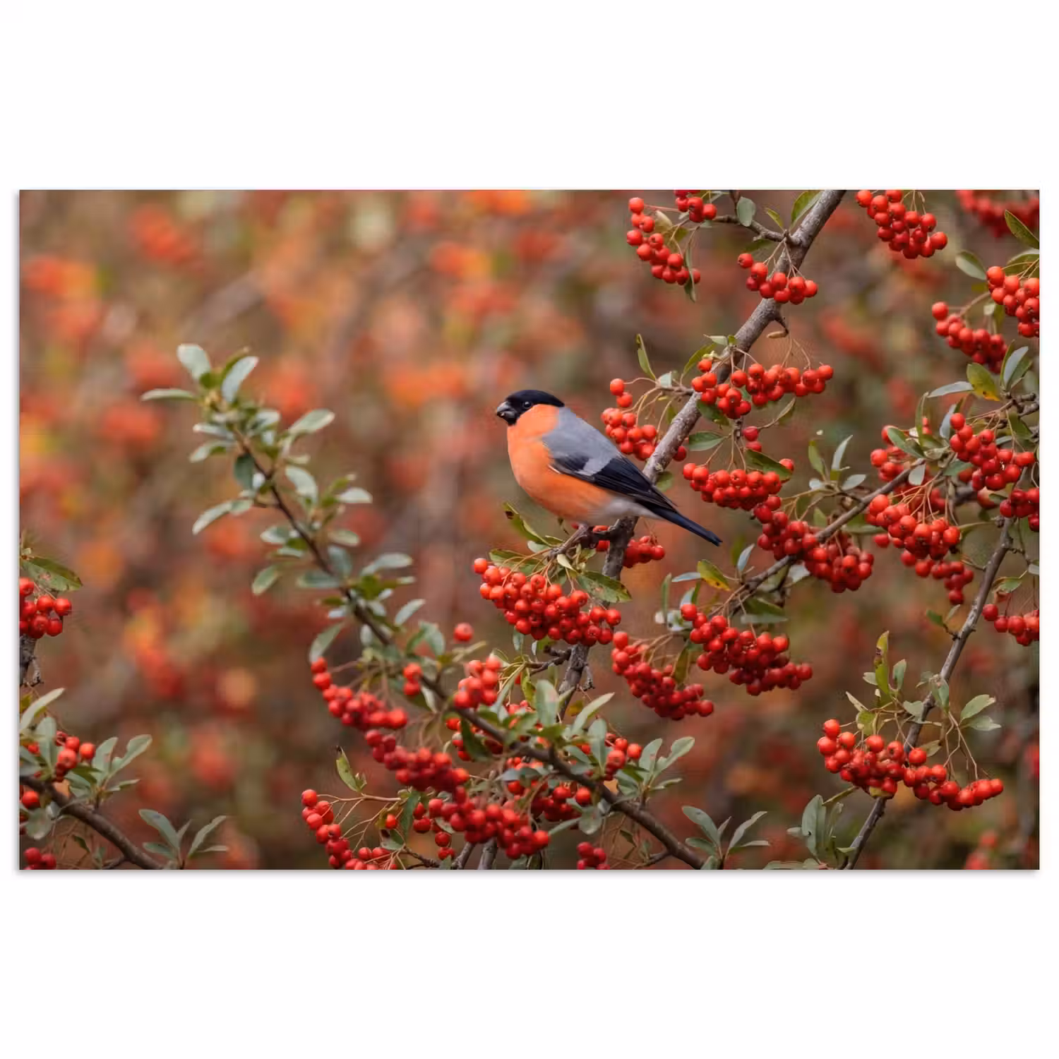 Goudvink - Bessen - Herfst - Natuur - Kleurrijk poster papier klein -3d