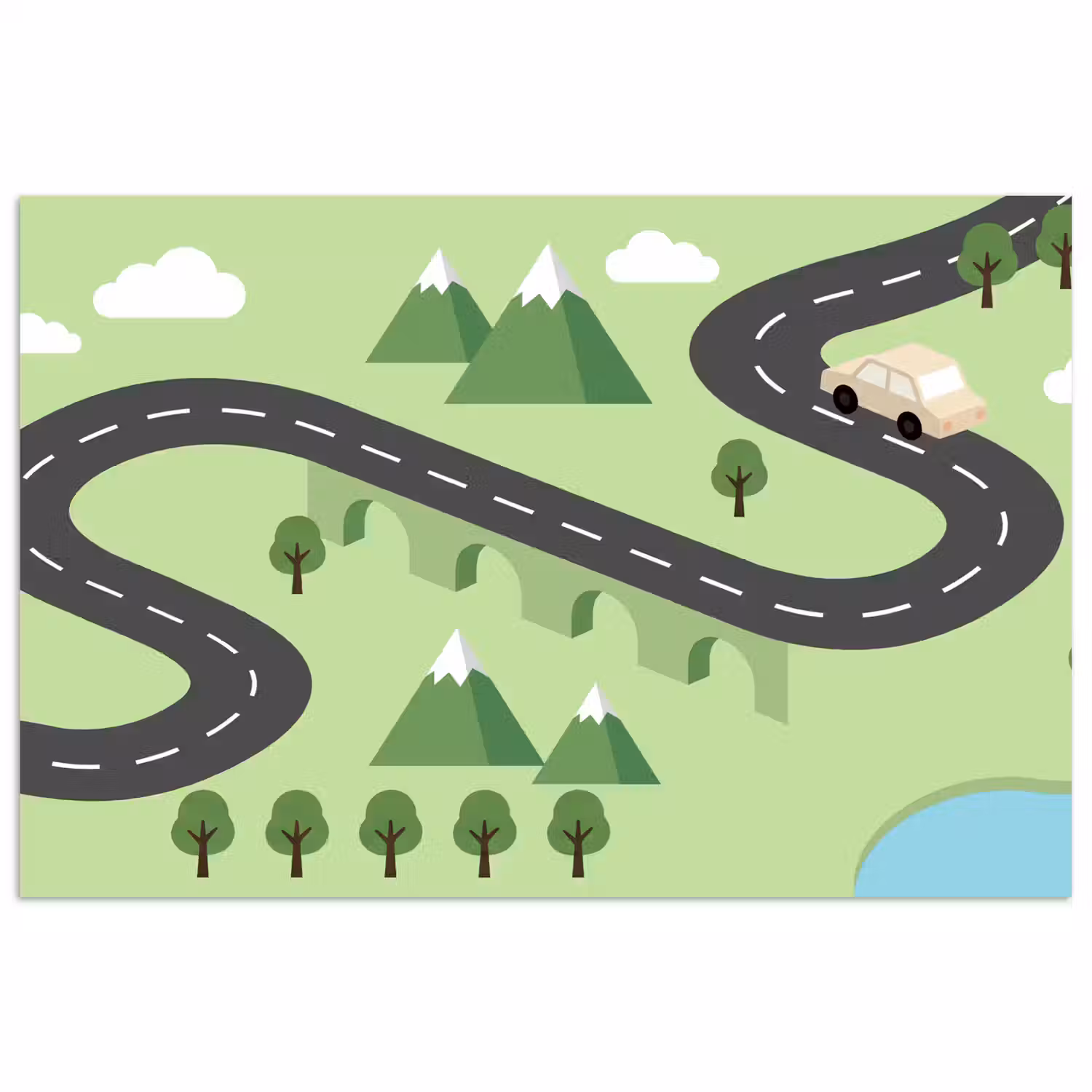 Auto - Bergweg - Natuur - Illustratie poster papier klein -3d